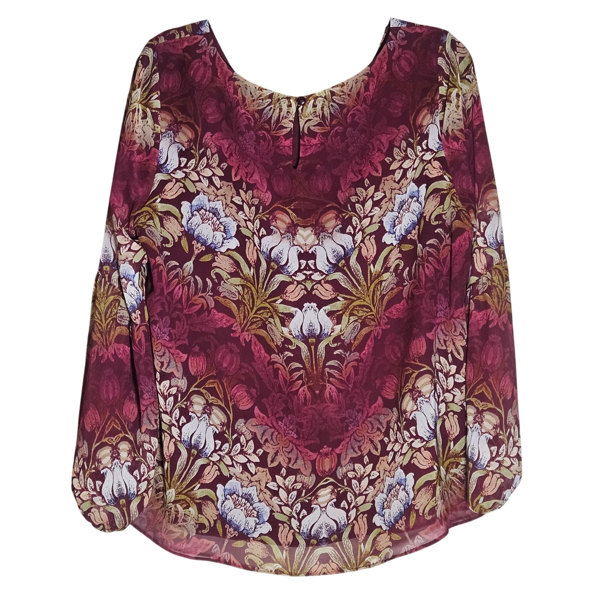 Other Valerie Stevens Women’s Floral Blouse 1X Burgundy Long Sleev Size XL / US 12-14 / IT 48-50 - 12 Thumbnail