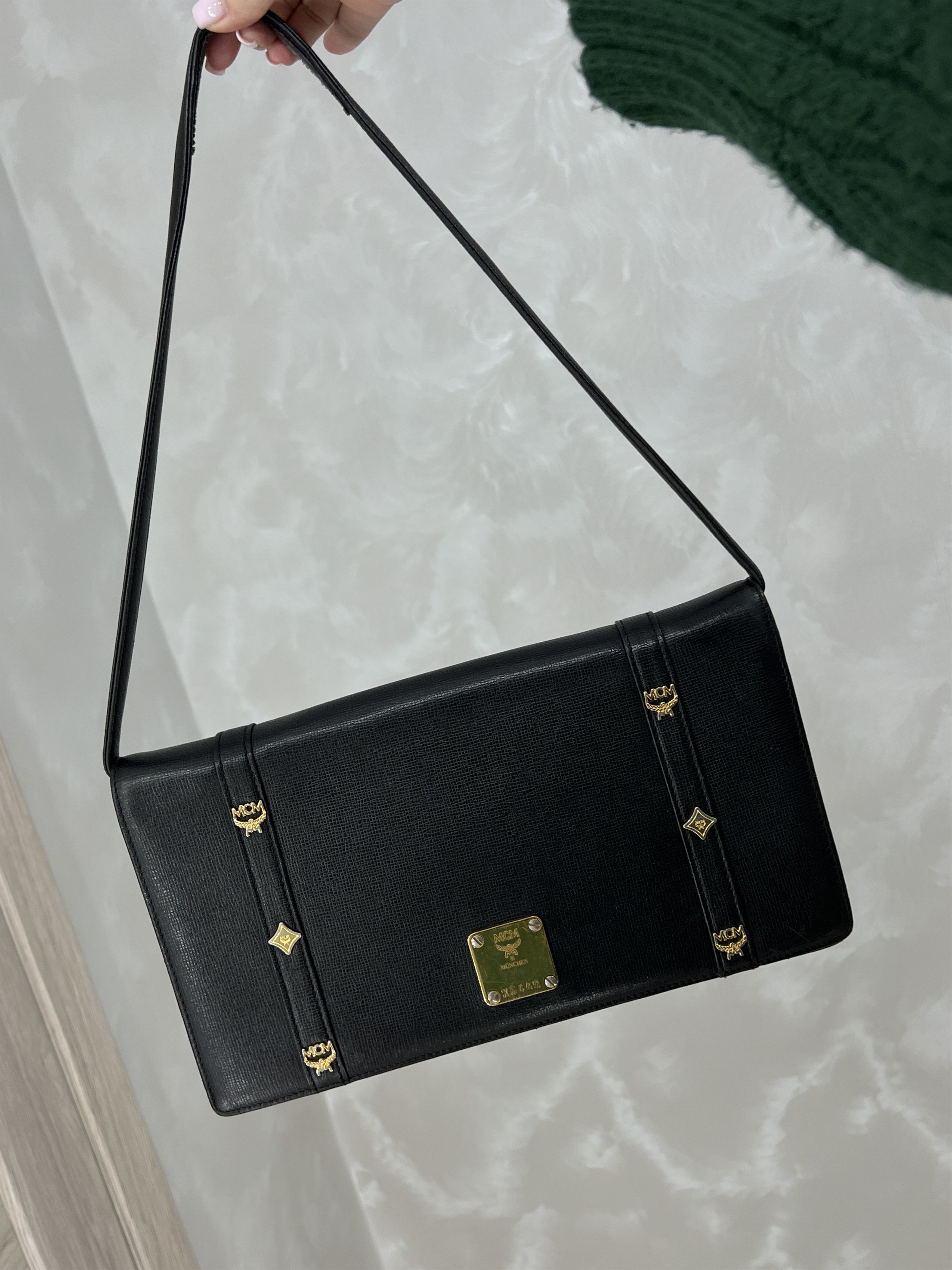 Vintage MCM Leather Shoulder Bag Gold Hardware - X5445