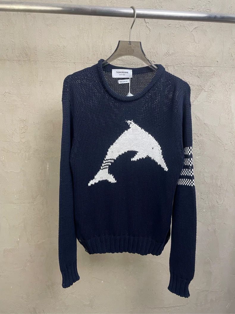 Thom browne Dolphin show four-striped knitted round-neck sw