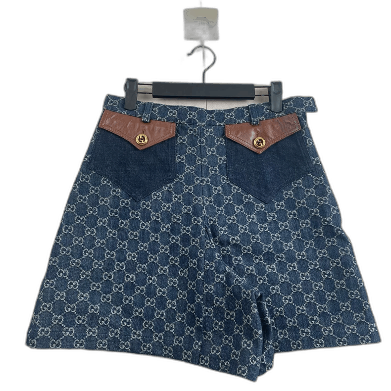 Gucci Denim Shorts with Logo Print and Leather