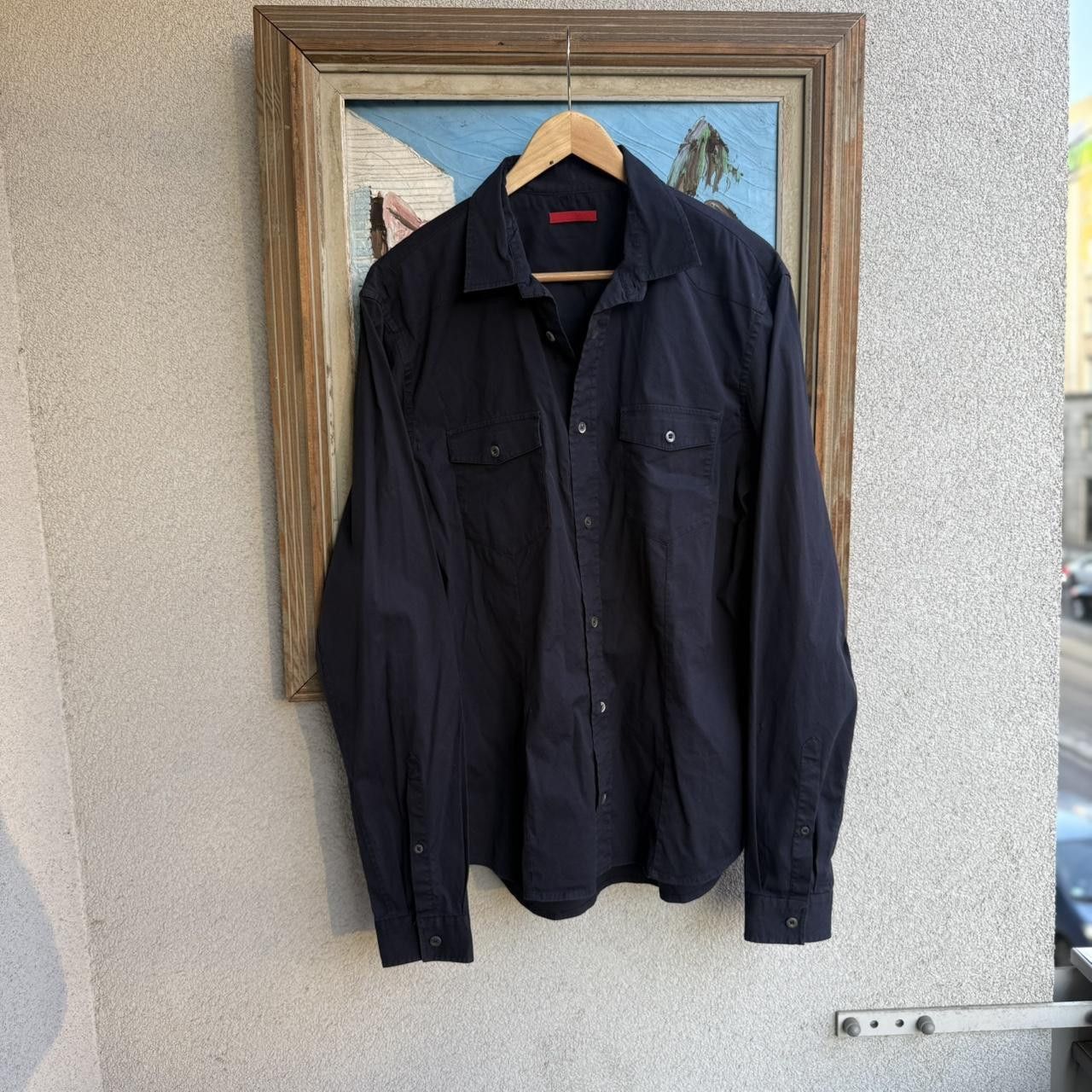 Prada Button Up Shirt Navy Minimalist Front Pockets