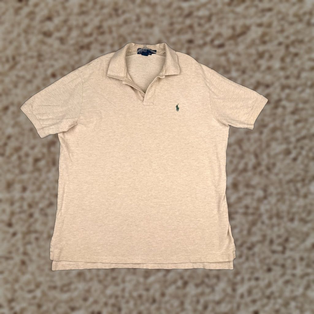 Ralph Lauren VINTAGE Ralph Lauren Polo Shirt Men 2XL Beige Short Sleeve 100% Cotton, Slim Fit, Logo, Button, Collared, Knit, Regular Size, 80s Golf Theme, Mens Size US XXL / EU 58 / 5 - 1 Thumbnail