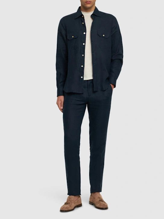 Kiton o1lsvrm0425 Linen Shirt in Blue Size US M / EU 48-50 / 2 - 3 Thumbnail