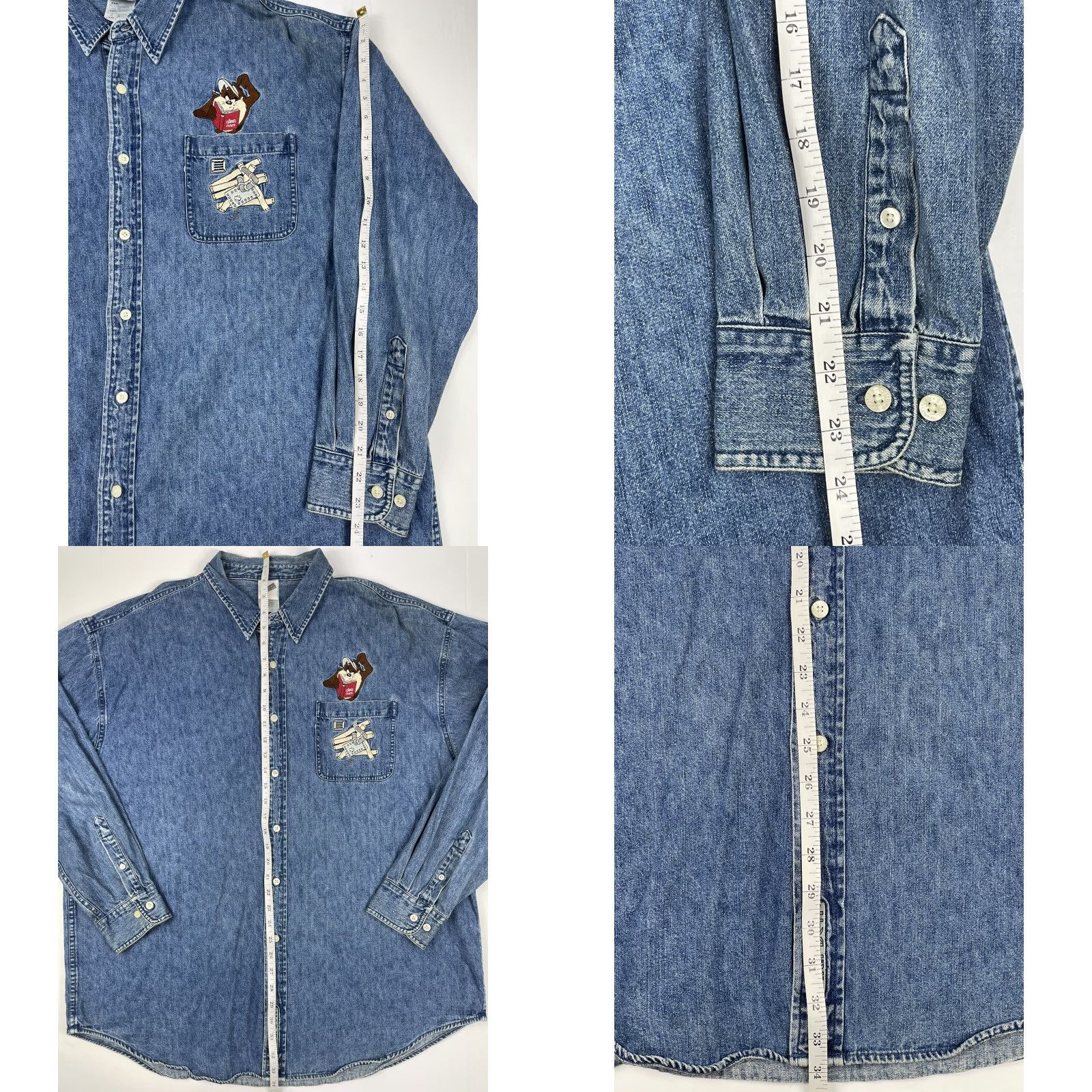 Vintage VINTAGE Warner Bros Taz Embroidered Denim Shirt Mens 2XL Blue 1999 90s Cowboy Rockabilly Workwear Button-Up Size US XXL / EU 58 / 5 - 8 Thumbnail