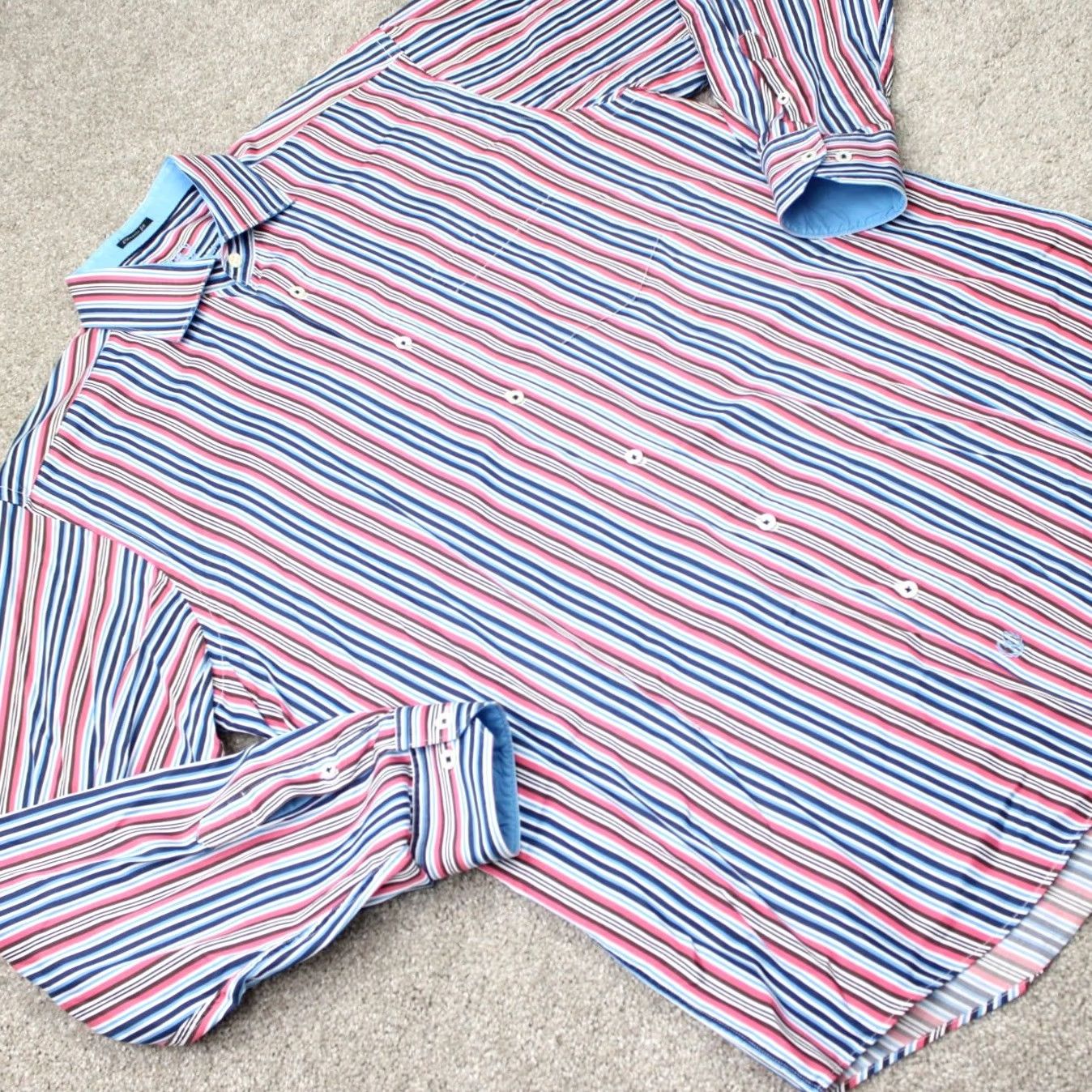 BUGATCHI Bugatchi Uomo Shirt Mens XL Pink/Blue Classic Fit Button-Up Long Sleeve Cotton Stripe Size US XL / EU 56 / 4 - 5 Thumbnail