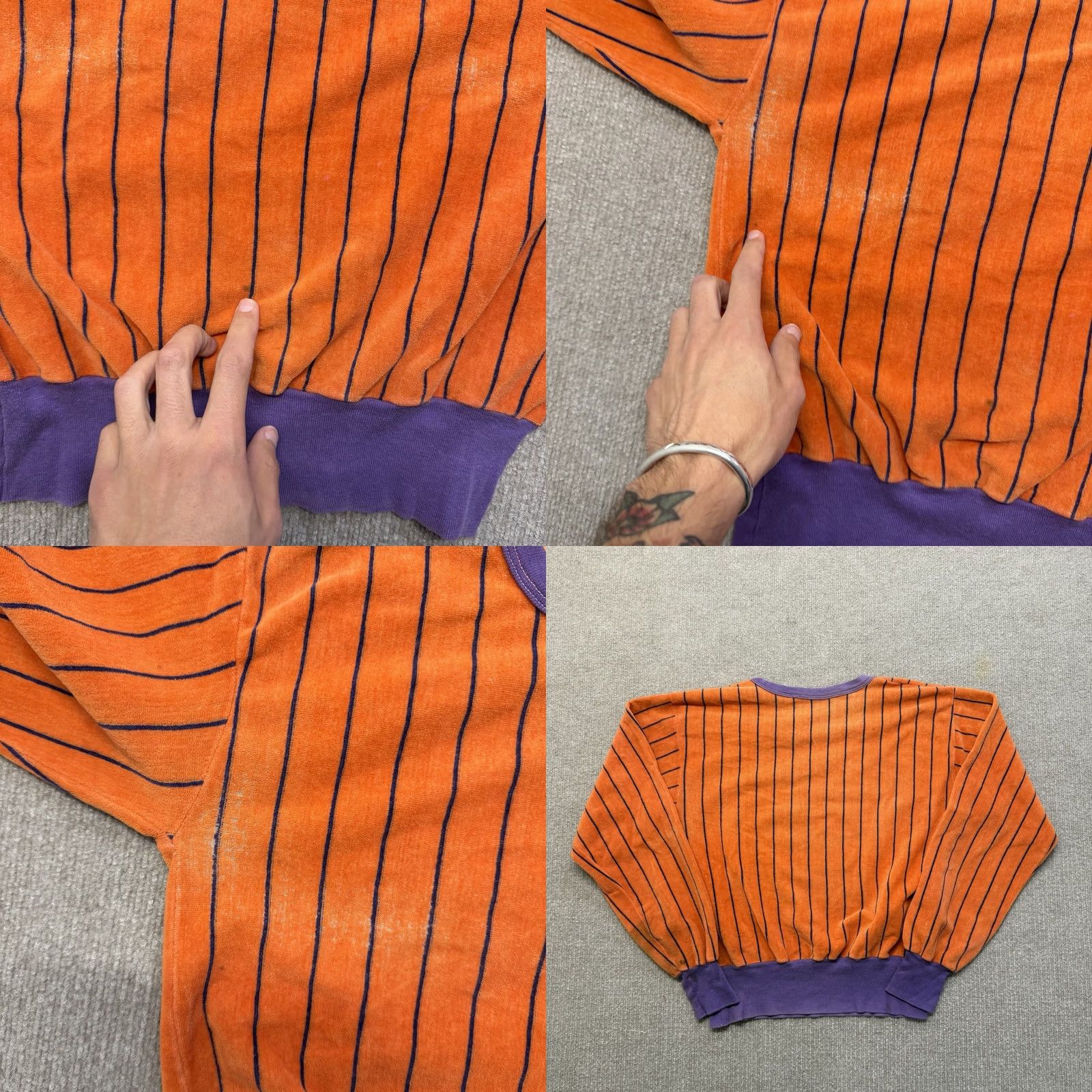 Velour VINTAGE Velour Striped Sweatshirt Mens M Orange Purple Crewneck Pullover 80s Camptown Size US M / EU 48-50 / 2 - 8 Thumbnail