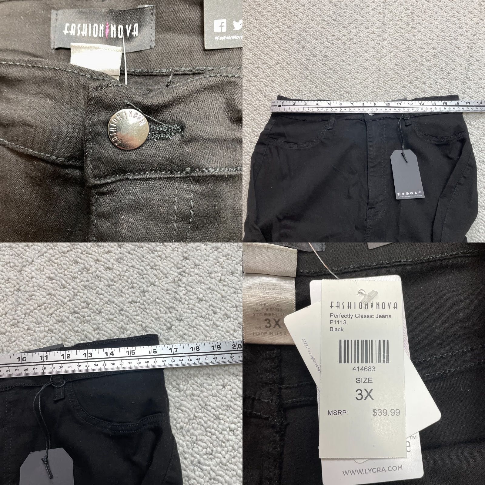 Fashion Nova Fashion Nova Jeans Womens 3X Plus Black Stretch 33x30 New NWT Size 24" / US 00 / IT 34 - 8 Thumbnail