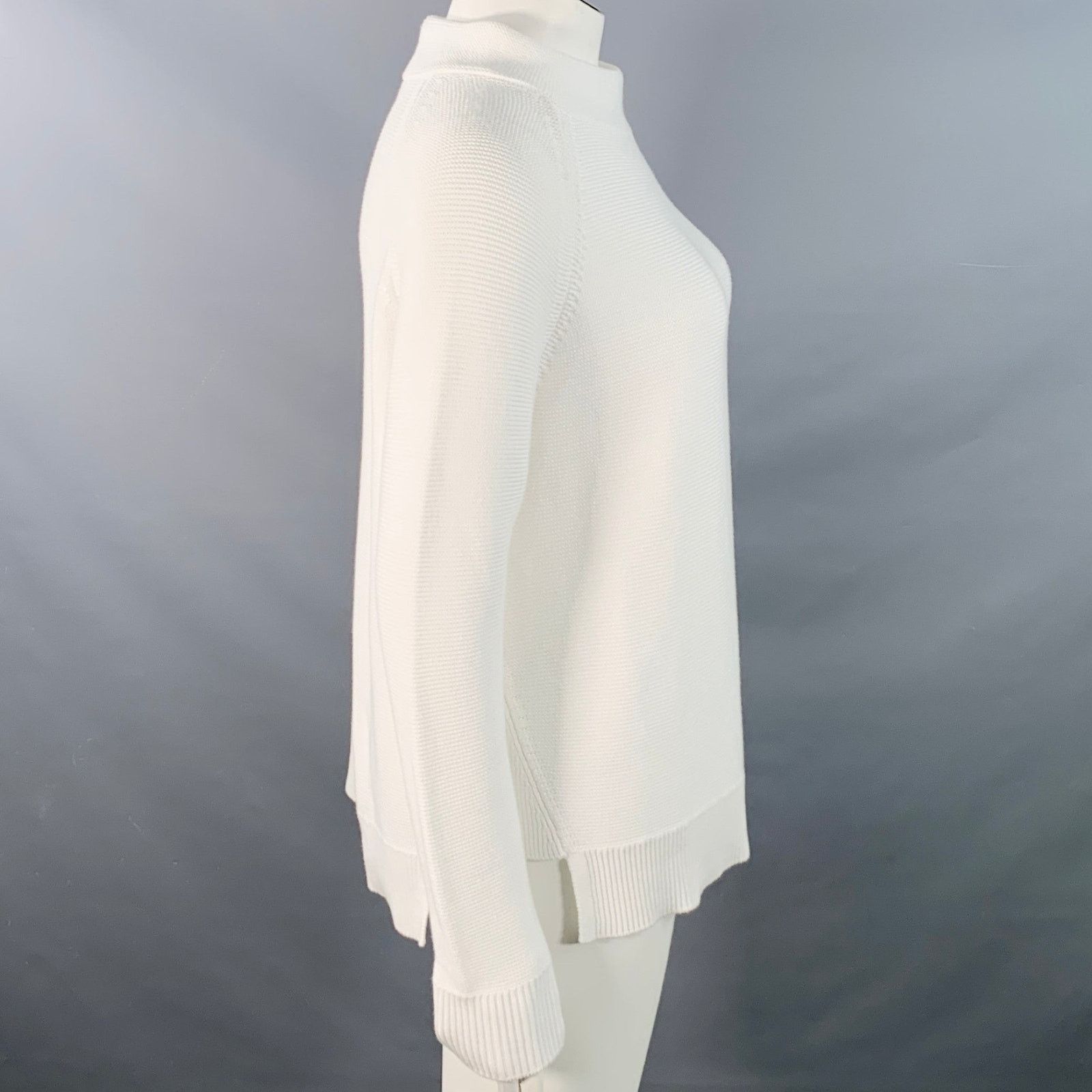 KINROSS L Loden White Cotton Garter Stitch Knit Mock Neck Sweater Size L / US 10 / IT 46 - 2 Thumbnail