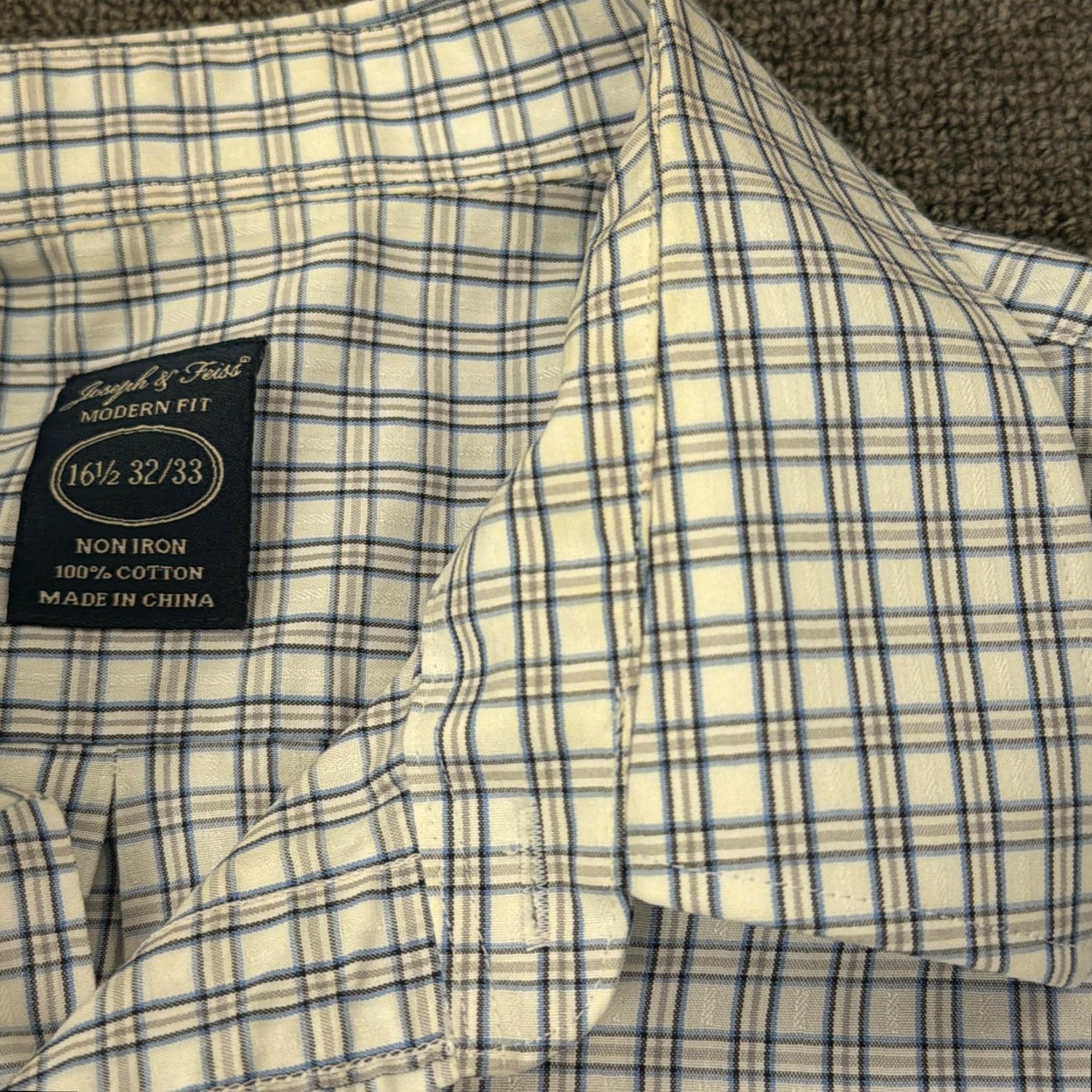 Joseph Joseph & Feiss Shirt Mens 16.5 32/33 Blue Check Non Iron Slim Fit Long Sleeve Dress Shirt Size US XL / EU 56 / 4 - 4 Thumbnail