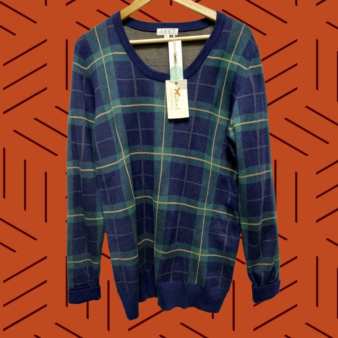 Vintage THML Plaid Knit Sweater Blue Green Long Sleeve Crew Neck Women Size XL Size XL / US 12-14 / IT 48-50 - 1 Thumbnail
