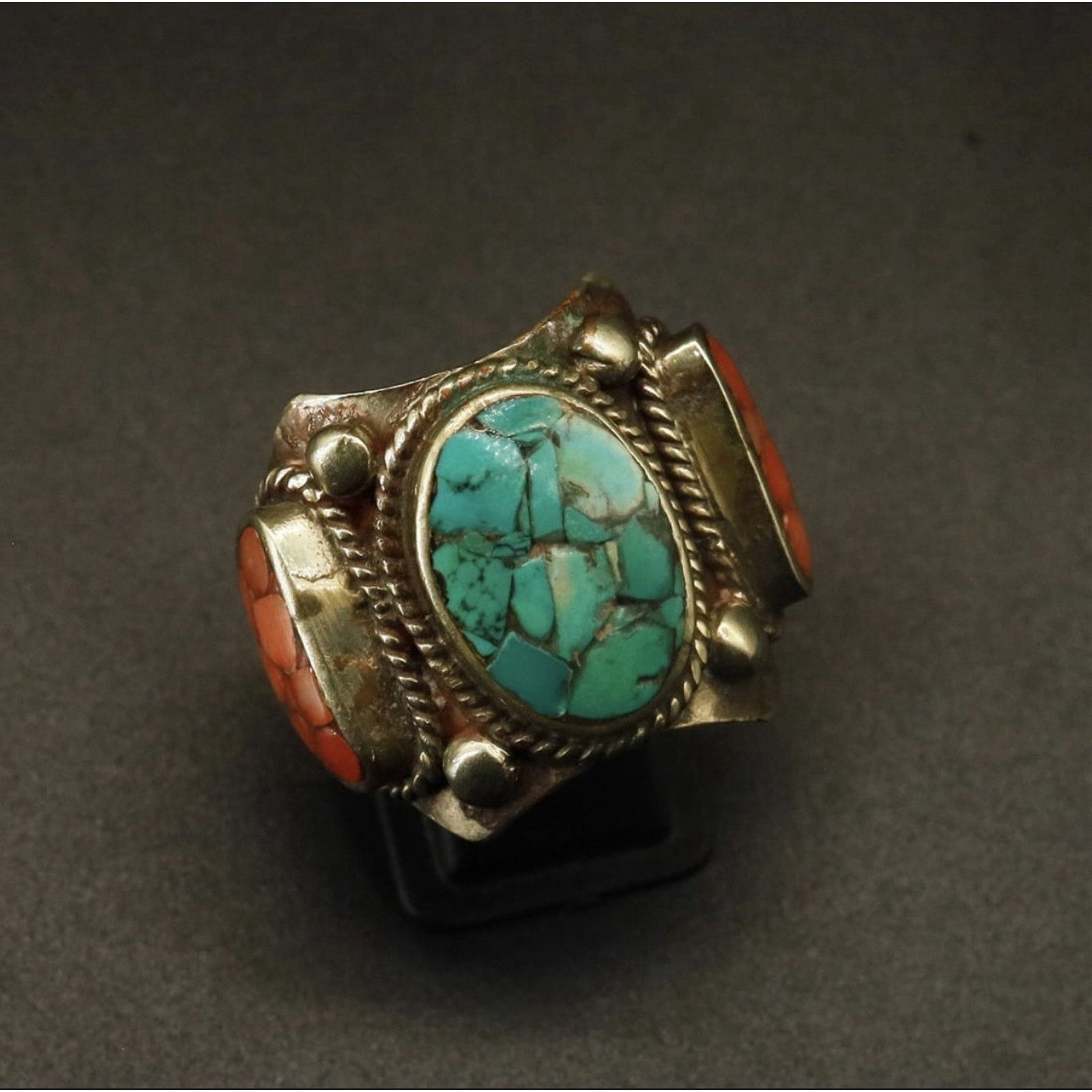 Other Antique Old Turquoise & Coral Handmade Tibetan Ring Size 11 Size ONE SIZE - 1 Thumbnail