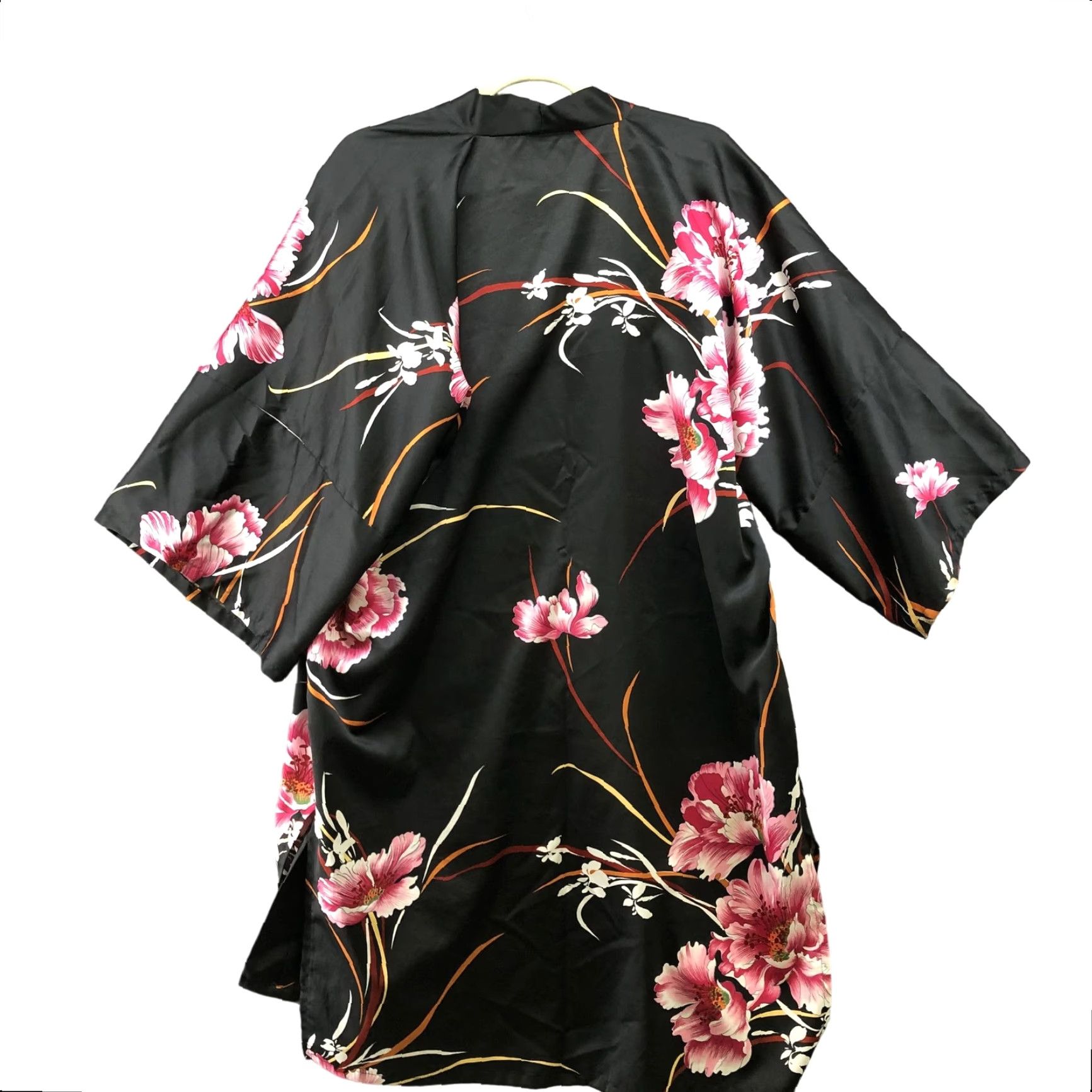 Pinko VINTAGE Kimono Robe One Size Black Pink Floral Hawaiian Tropical Open Front Unisex Size ONE SIZE - 2 Thumbnail