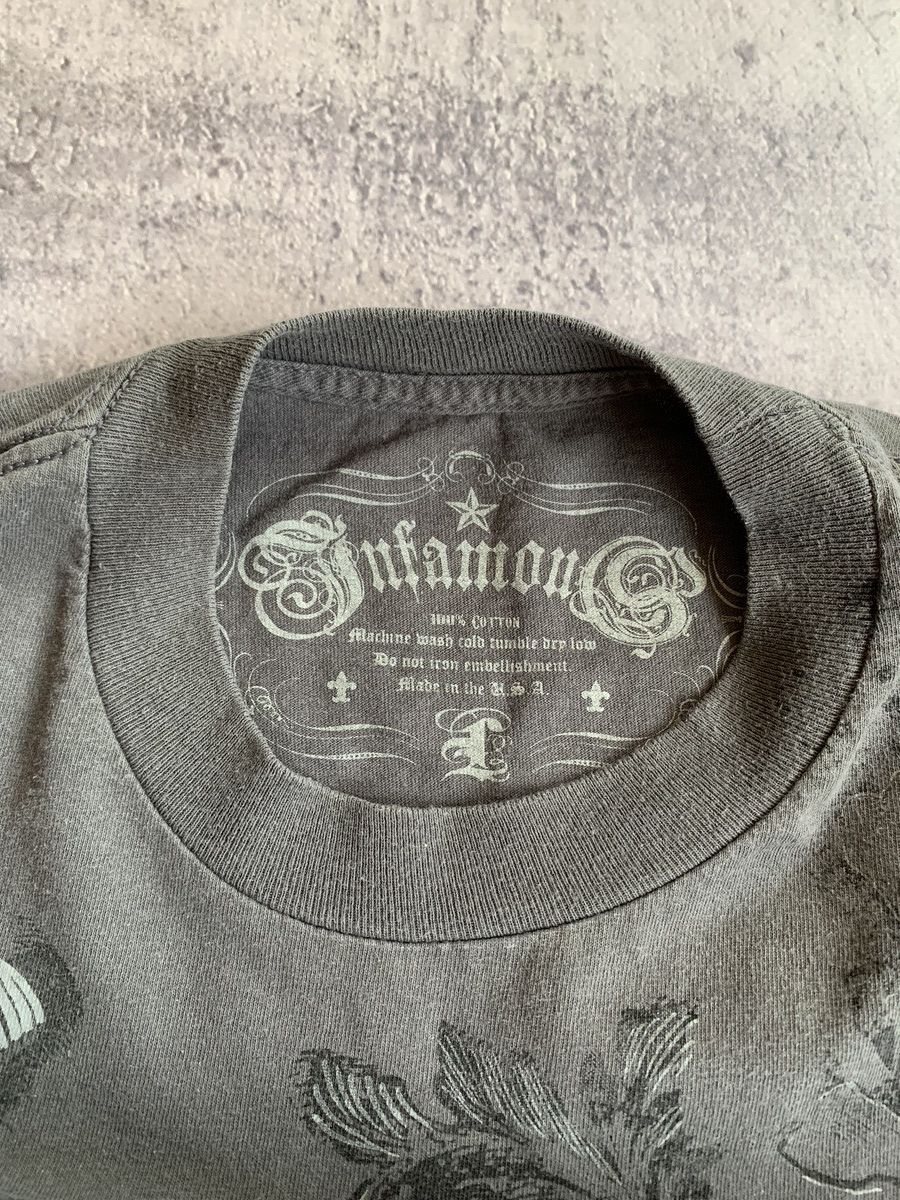 Vintage Infamous Grey Graphic Skull Cotton T-Shirt Men's L Size US L / EU 52-54 / 3 - 5 Thumbnail