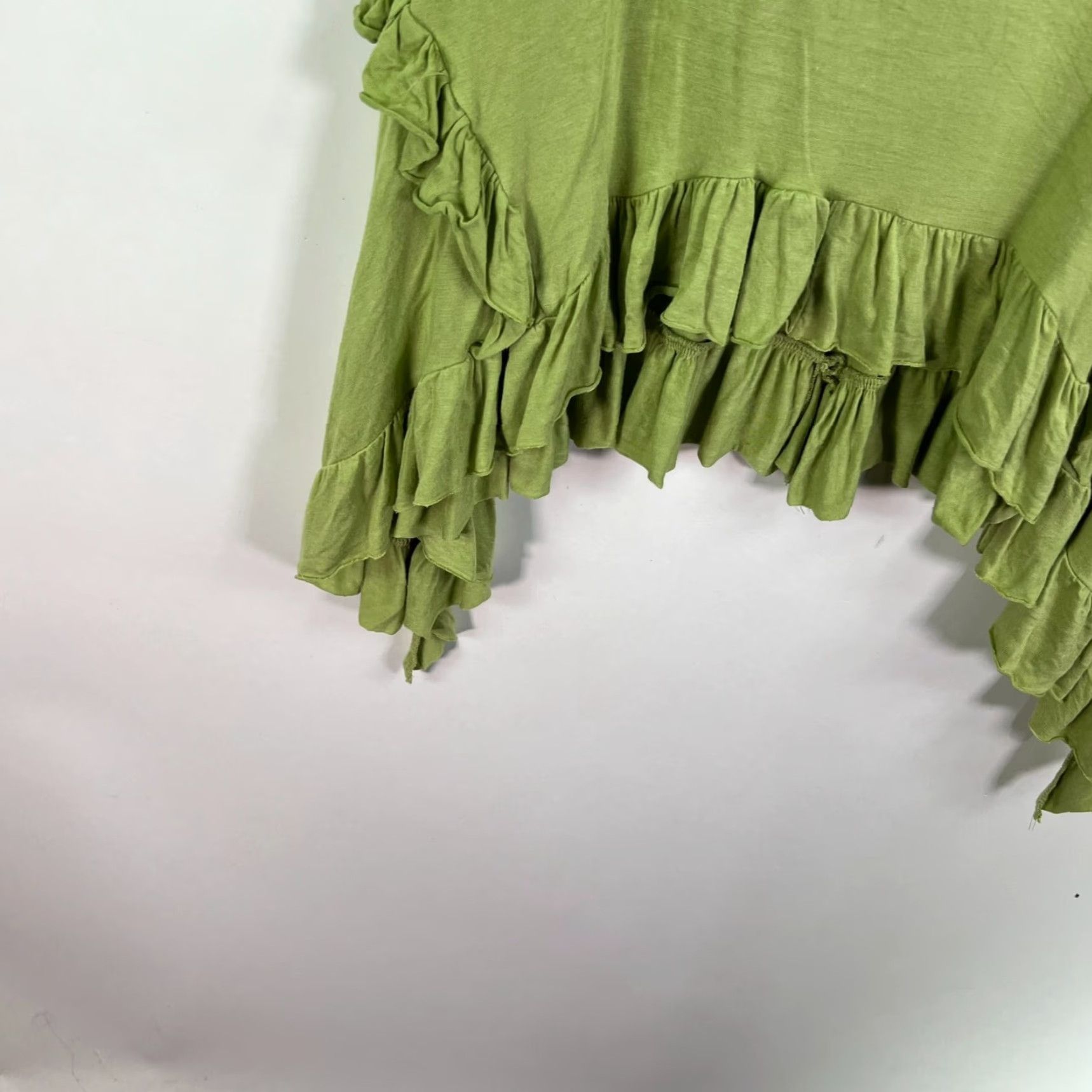 Vintage Jewel T-Shirt Dress Womens L Green Hi-Low Ruffle Boat Neck Knit Cotton Blend Casual Party/Cocktail/Workwear Size L / US 10 / IT 46 - 4 Thumbnail