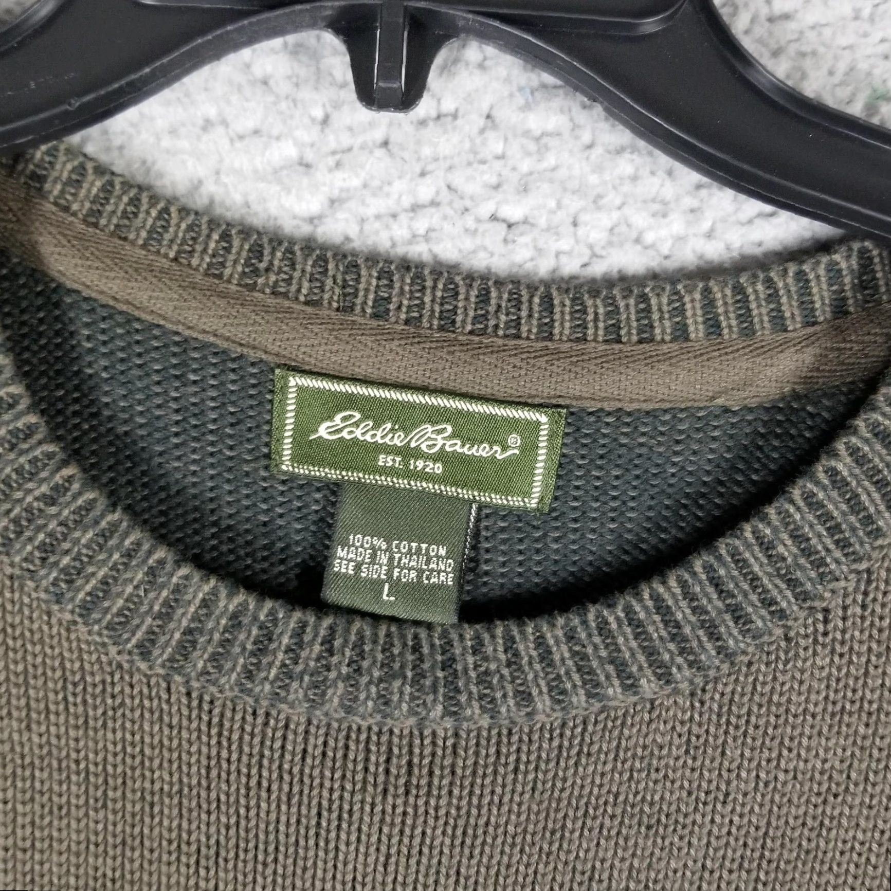 Eddie Bauer VINTAGE Eddie Bauer Sweater Men L Olive Green Crewneck Knit Pullover Ribbed Trim Knitwear 100% Cotton Pullover Size L Mens Size US L / EU 52-54 / 3 - 3 Thumbnail
