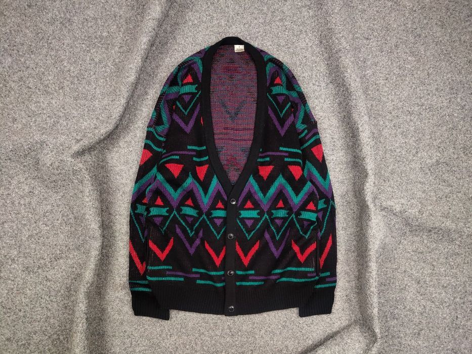Japanese Brand Vintage 90's Japan style geometric knit Sweater Cardigan Size US L / EU 52-54 / 3 - 1 Thumbnail