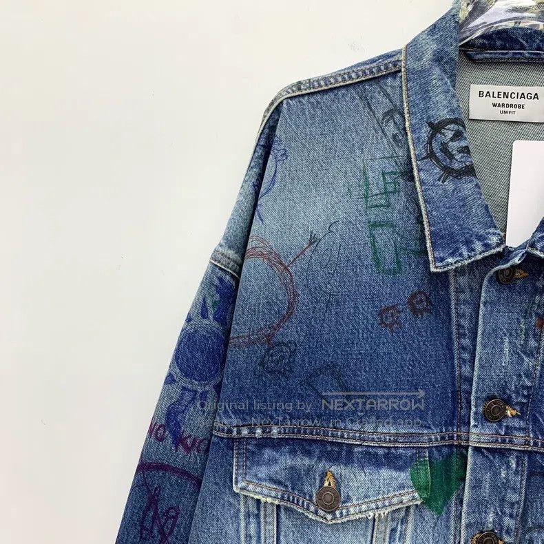 Balenciaga Balenciaga Dark Blue Letter Graffiti Print Aged Cotton Col Size US M / EU 48-50 / 2 - 3 Thumbnail