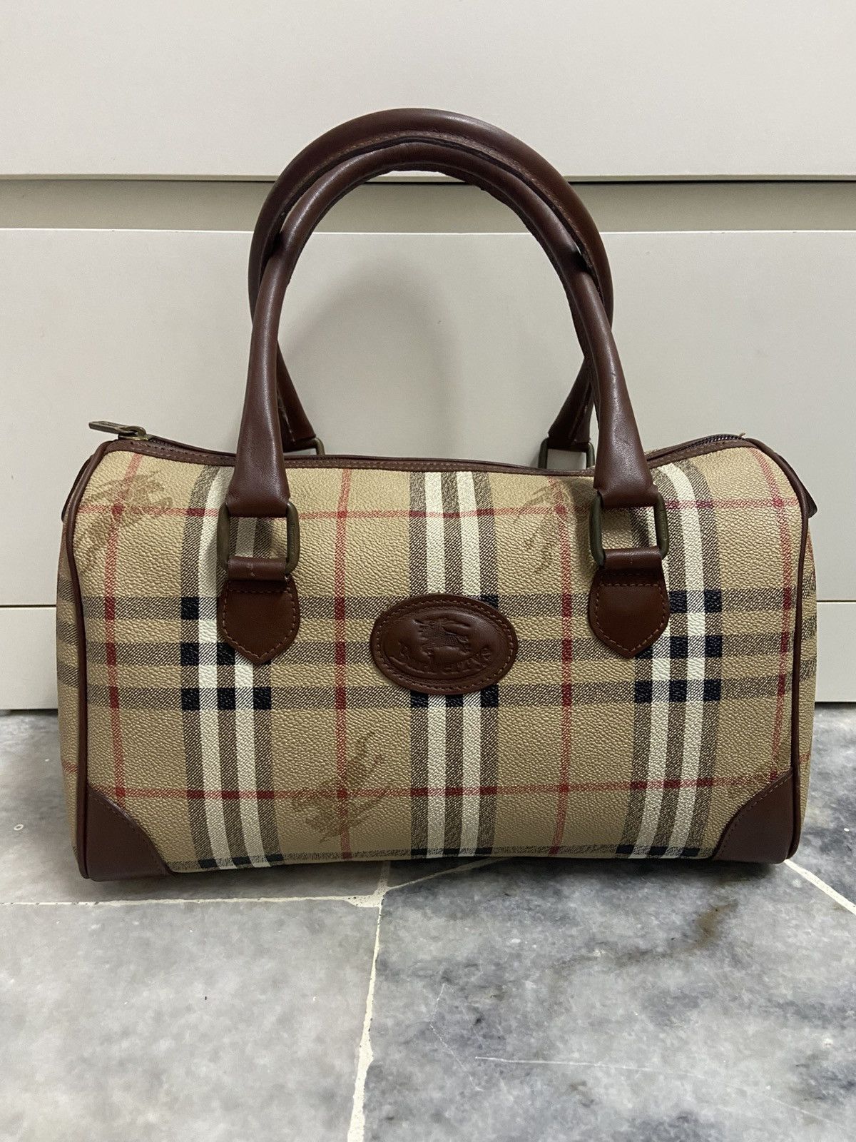 Burberry × Vintage Burberry's Nova Check Pattern Logo Boston Bag
