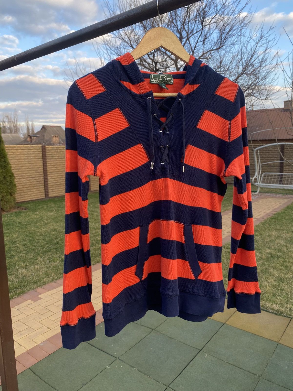 Polo Ralph Lauren × RLX Ralph Lauren × Vintage Vintage Ralph Lauren striped lace-up hoodie Y2K sweater Size XL / US 12-14 / IT 48-50 - 2 Thumbnail