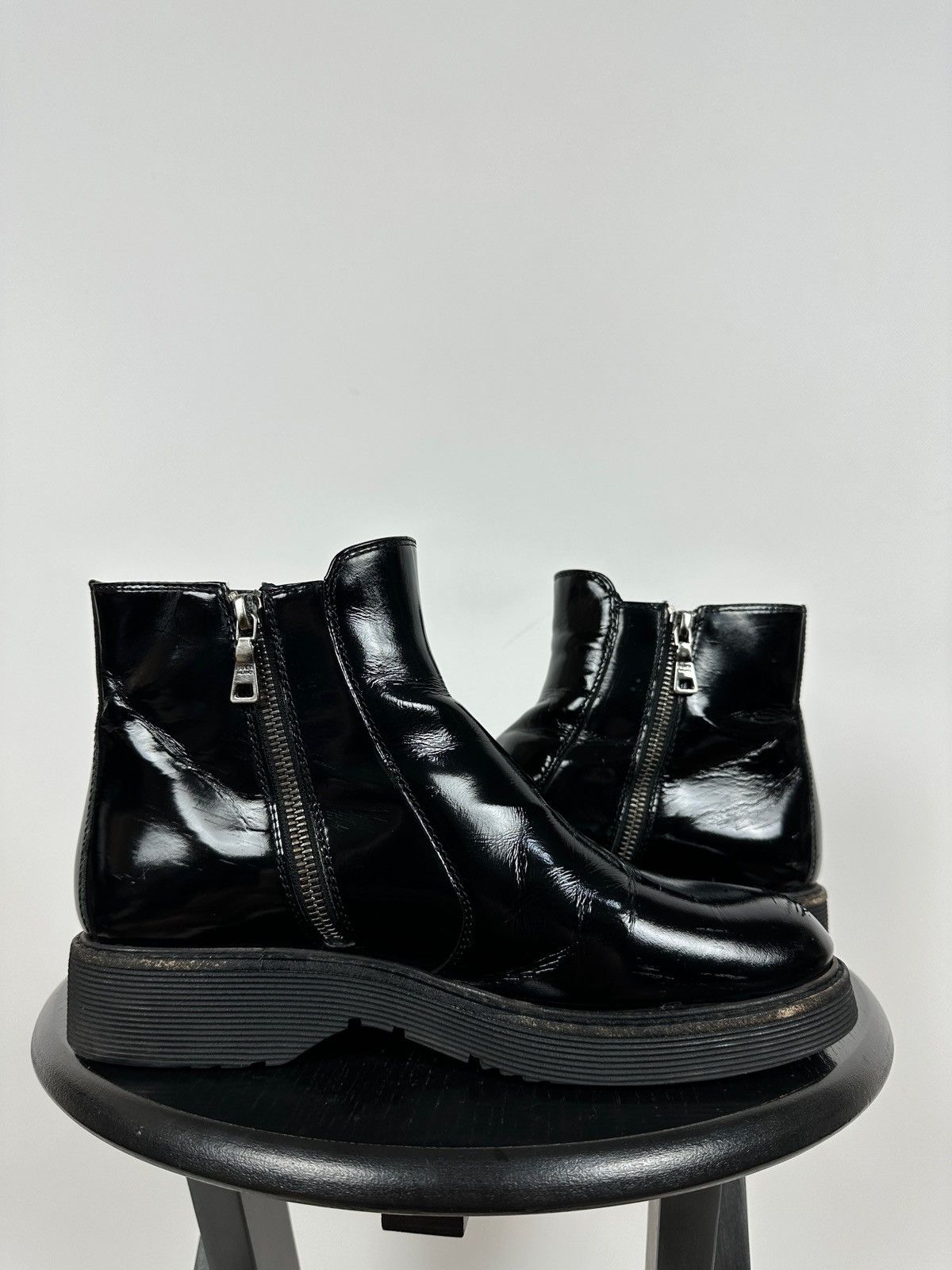 Prada Women’s Prada Black Patent Leather Ankle Boots Size US 9.5 / IT 39.5 - 3 Thumbnail