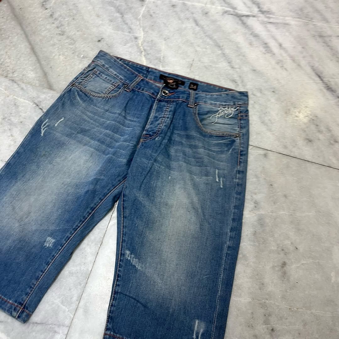 Christian Audigier × Ed Hardy Y2k Ed Hardy ' 🔥 Fire skull 💀' Embroidery Denim Jorts Size US 34 / EU 50 - 7 Thumbnail