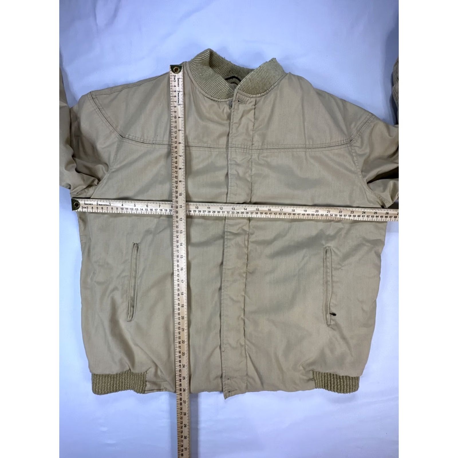 Catalina VINTAGE Varsity by Catalina Bomber Jacket Long Zip Quilted Inlay Khaki Tan 44 Long Men Jacket Size US S / EU 44-46 / 1 - 2 Thumbnail
