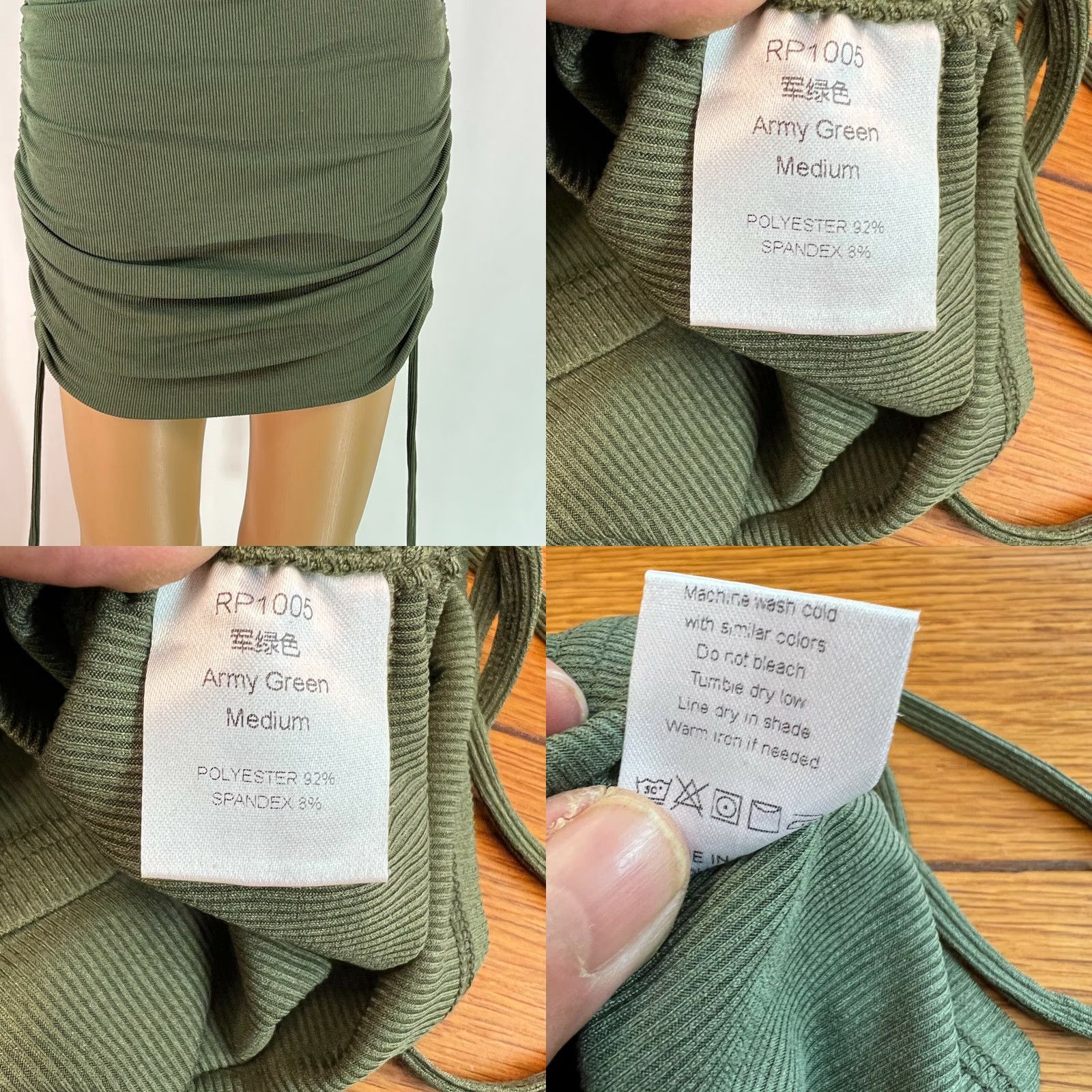 Vintage Womens Sleeveless Ruched Army Green Short Bodycon Dress M Square Neck Size 32" / US 10 / IT 46 - 8 Thumbnail