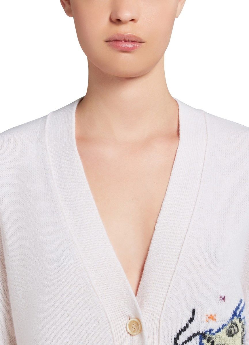 Marni o1w1db10125 Wool Cashmere Blend Cardigan in White Size M / US 6-8 / IT 42-44 - 5 Thumbnail