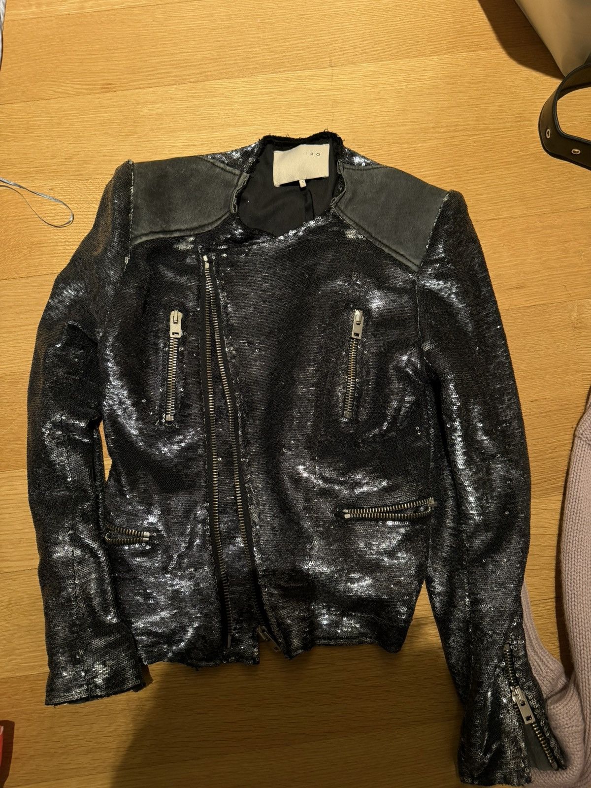Iro iro black blue metallic jacket with leather sequin accents Size XS / US 0-2 / IT 36-38 - 1 Thumbnail