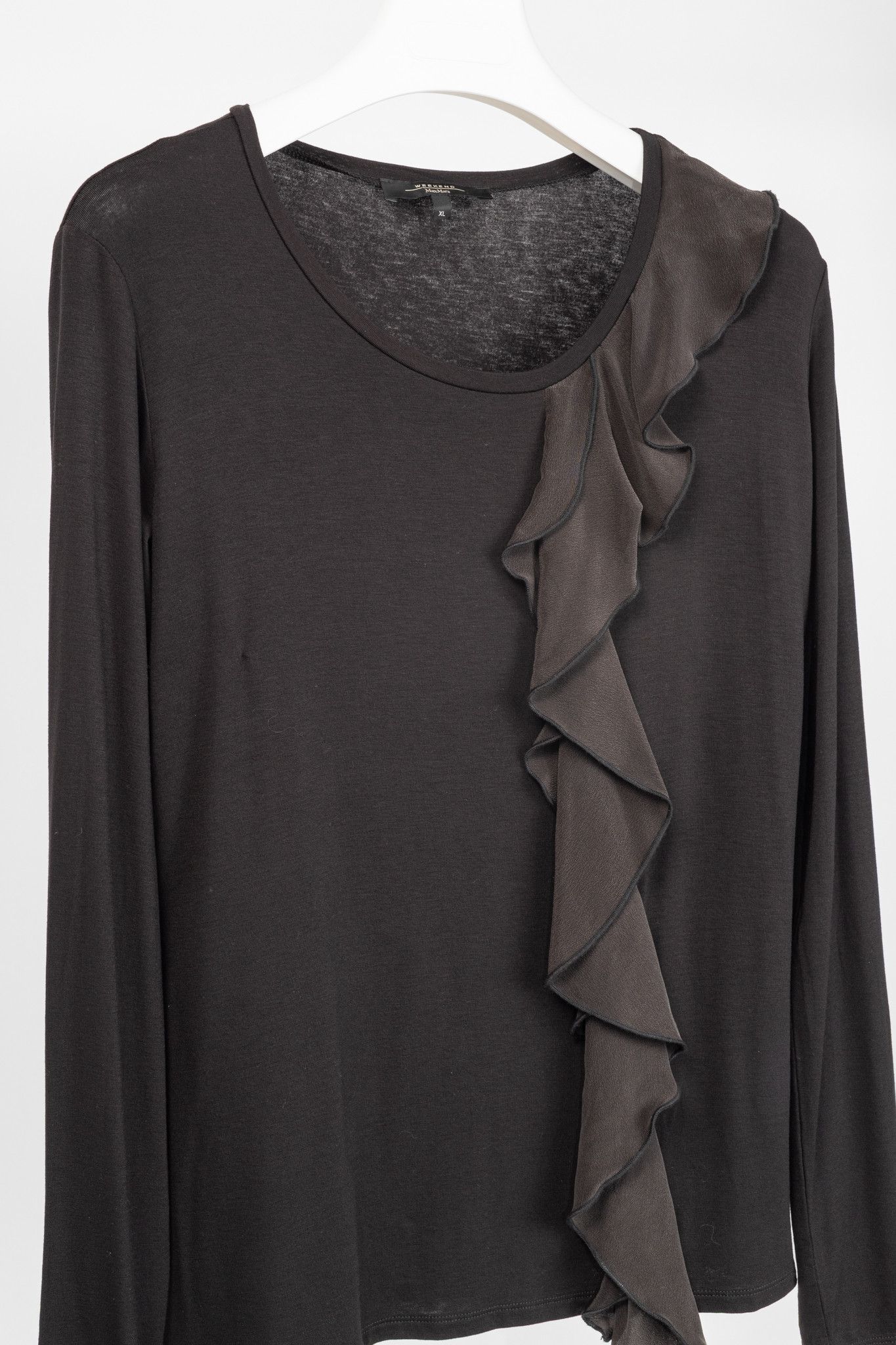Weekend Max Mara Weekend Max Mara Brown Jersey Silk-Ruffle T-Shirt Size XL / US 12-14 / IT 48-50 - 3 Thumbnail
