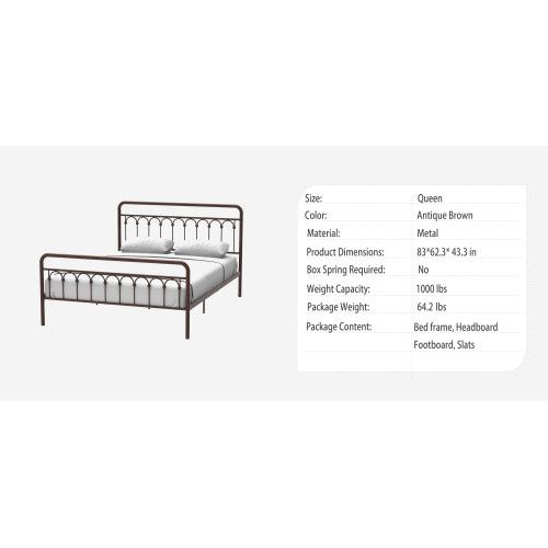 Designer × Homemade Tara Metal Bed Queen, Antique Brown Size US L / EU 52-54 / 3 - 5 Thumbnail