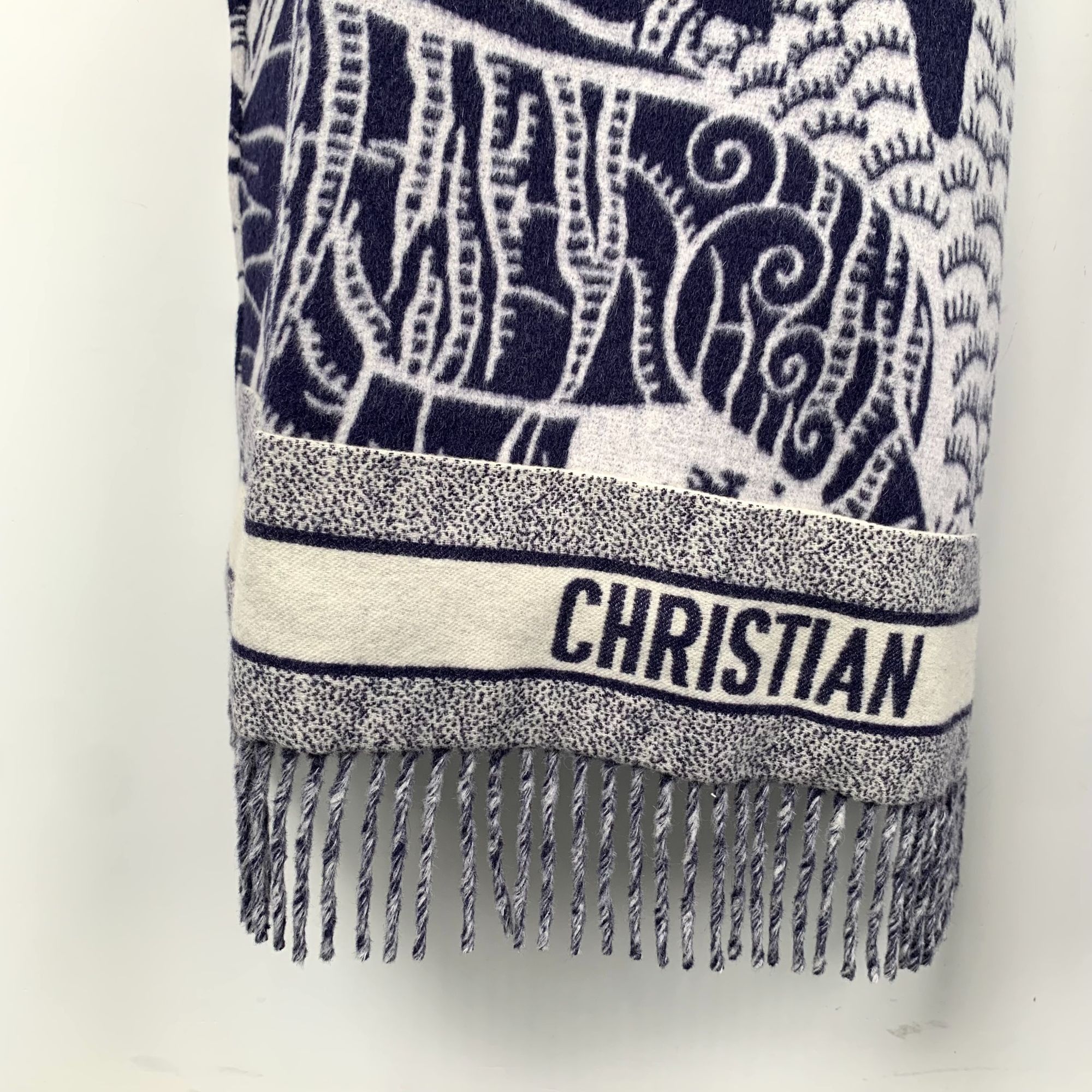 Dior Christian Dior Navy & White Floral Angora-Wool Scarf Size XS Size ONE SIZE - 5 Thumbnail