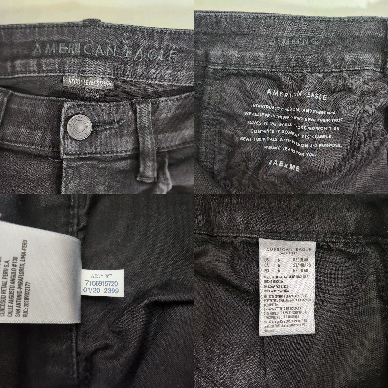American Eagle Outfitters American Eagle Womens Black Next Level Stretch Distressed Jeggings-Size 6 Jeans Womens Size ONE SIZE - 8 Thumbnail