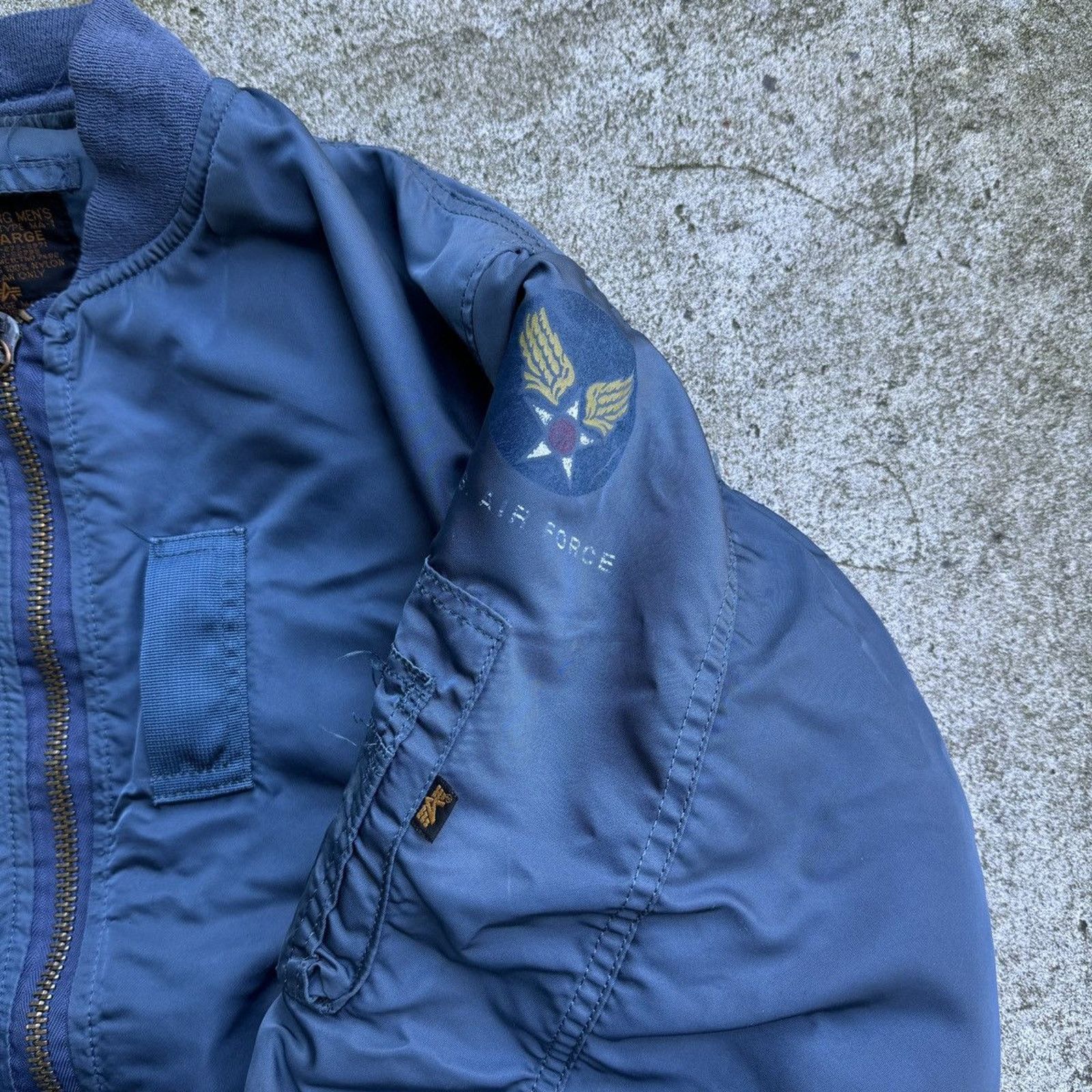 Vintage 80s USAF MA-1 Blue Bomber Jacket Faded Distressed ERD Grunge Size US L / EU 52-54 / 3 - 4 Thumbnail