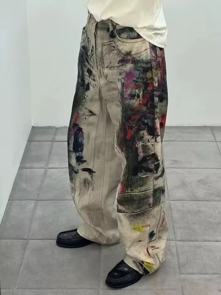 Jean Streetwear Washed 3D Printed Graffiti Baggy Straight Jeans Size US 30 / EU 46 - 4 Thumbnail