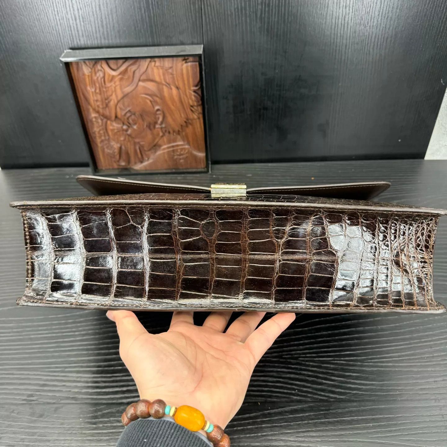 Ermenegildo Zegna Zegna Glossy Ebony Crocodile Briefcase 39X28X6cm Size ONE SIZE - 5 Thumbnail