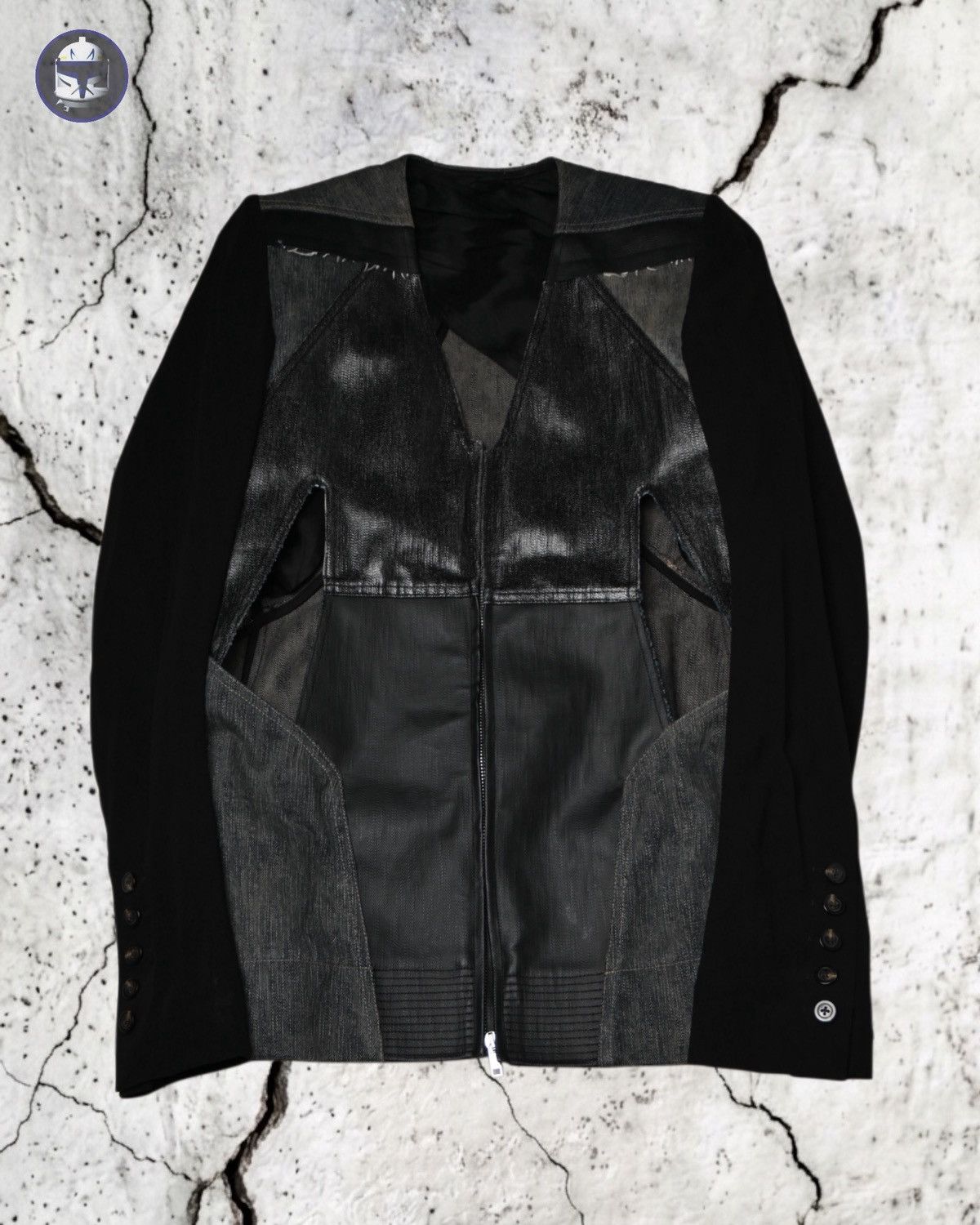 Rick Owens Rick Owens SS19 Babel Hybrid Denim-Paneled Blazer Size 42R - 1 Thumbnail