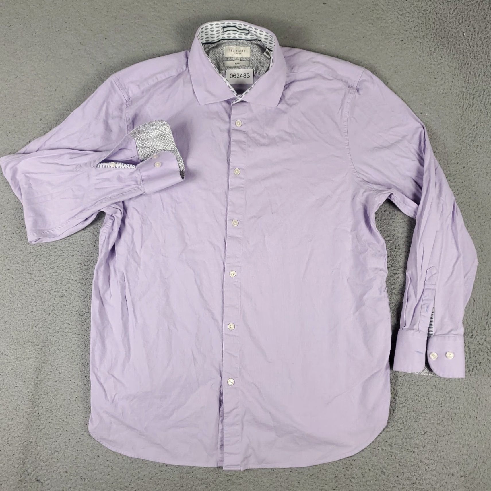 Ted Baker TED BAKER LONDON Shirt Mens 17 Purple Dress Shirt Long Sleeve Button Up 100% Cotton, Regular Fit, Collar Point, Classic Modern, Wedding, Workwear Mens Size 46R - 2 Thumbnail