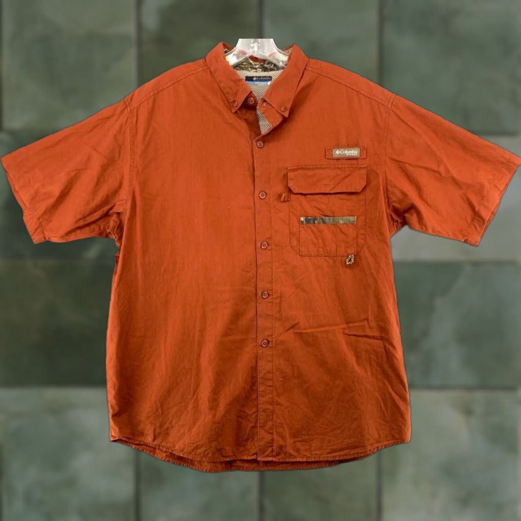 Vintage Columbia Shirt Mens Large Orange Button-Up Outdoor Athletic Pocketed Front-Left 90s? Size US L / EU 52-54 / 3 - 1 Thumbnail