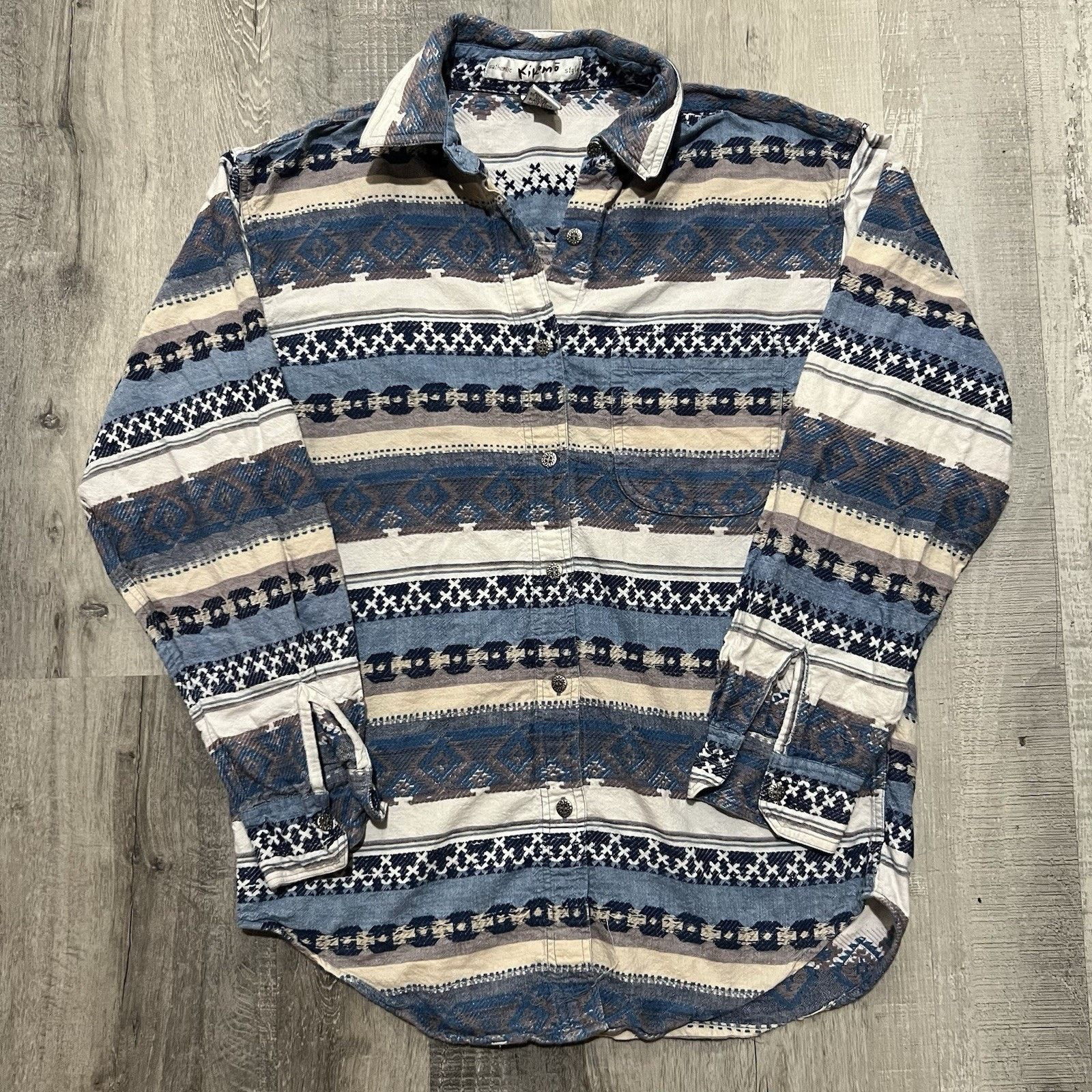 Vintage Vintage Kikimo Nepalese Woven Knit Aztec Nepal Button Shirt ...