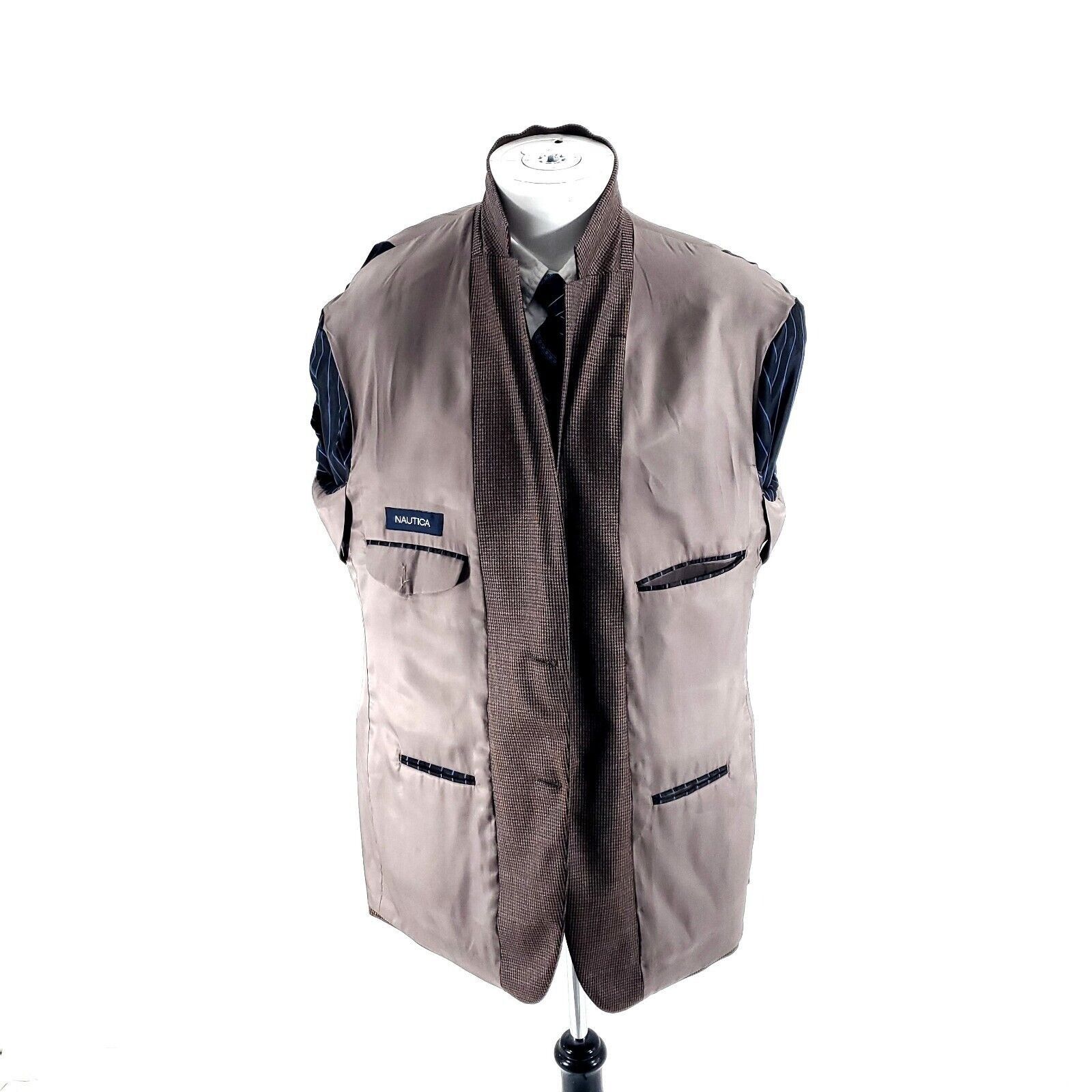 Nautica Nautica Wool 2 Button Sport Coat 44R Beige Blue Brown Hounds Size 44R - 9 Thumbnail