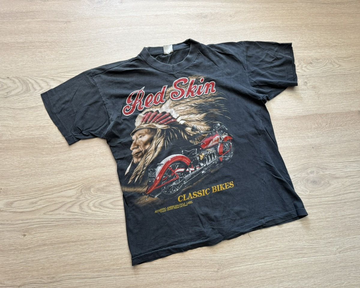 Vintage Vintage 90’s Indian Motorcycle Red Skin Distressed T-Shirt Size US S / EU 44-46 / 1 - 1 Thumbnail