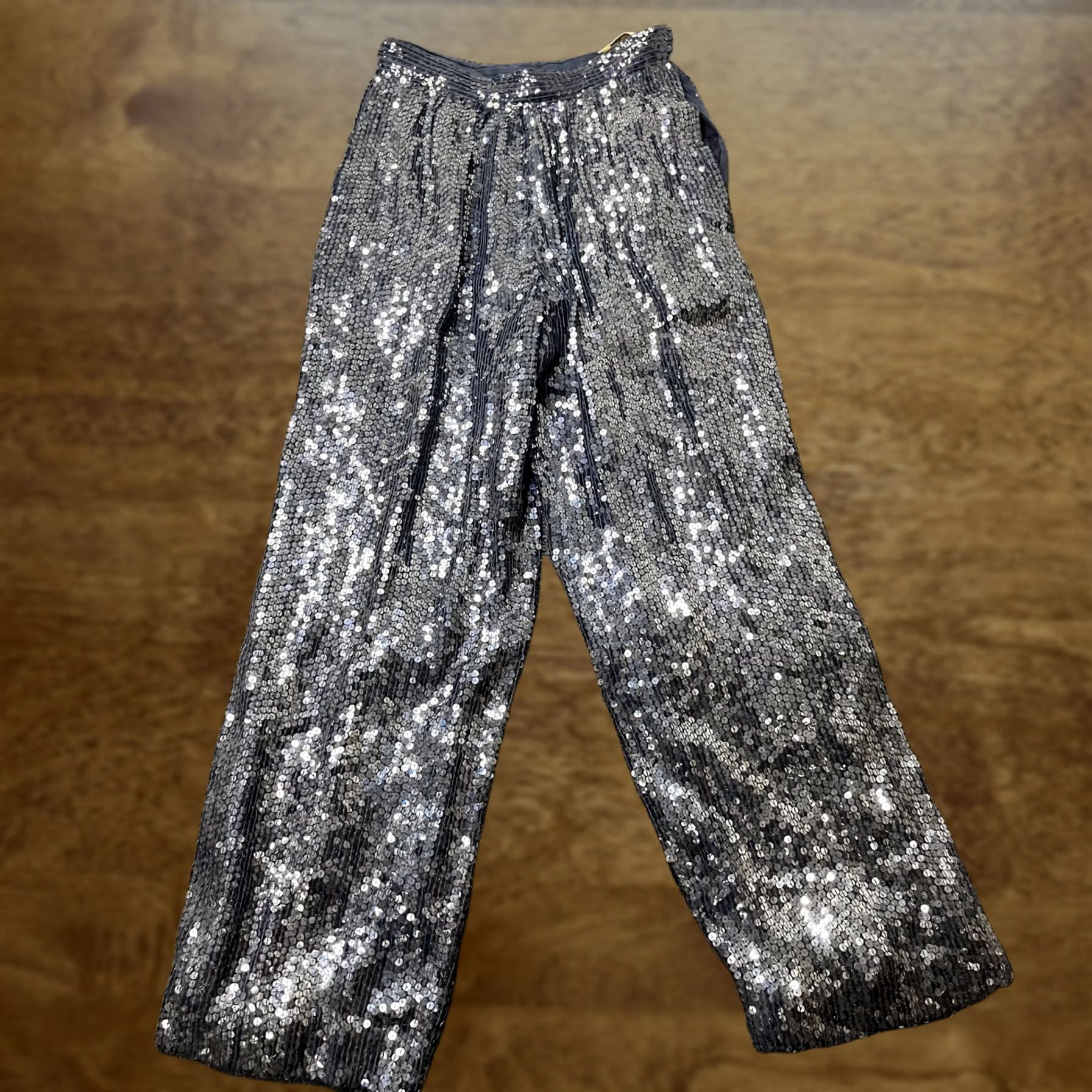 Vintage VINTAGE Jazz Dress Pants Womens 6 Silver Sequin Straight Leg Lined Party Wrap Semantics Not Included Size 28" / US 6 / IT 42 - 1 Thumbnail