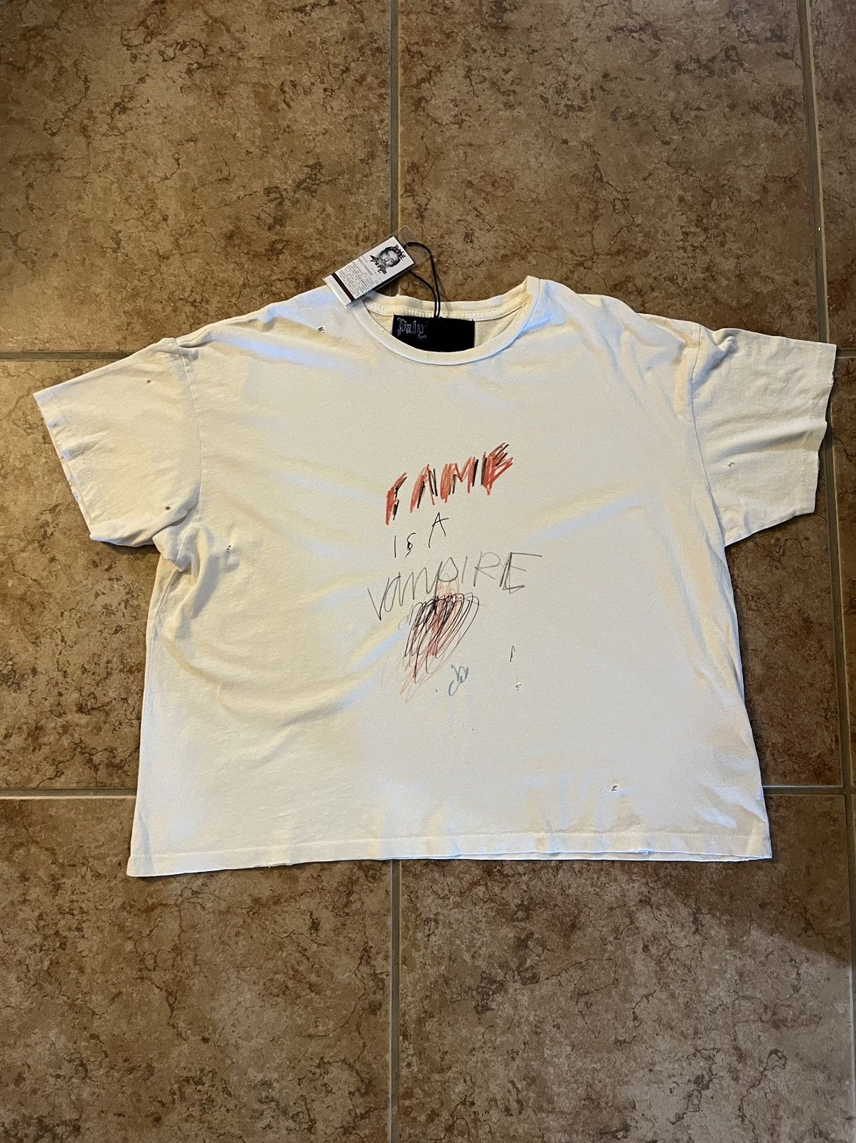 image of Fw22 Paly Hollywood Fame Is A Vampire Shirt in White, Men's (Size Medium)