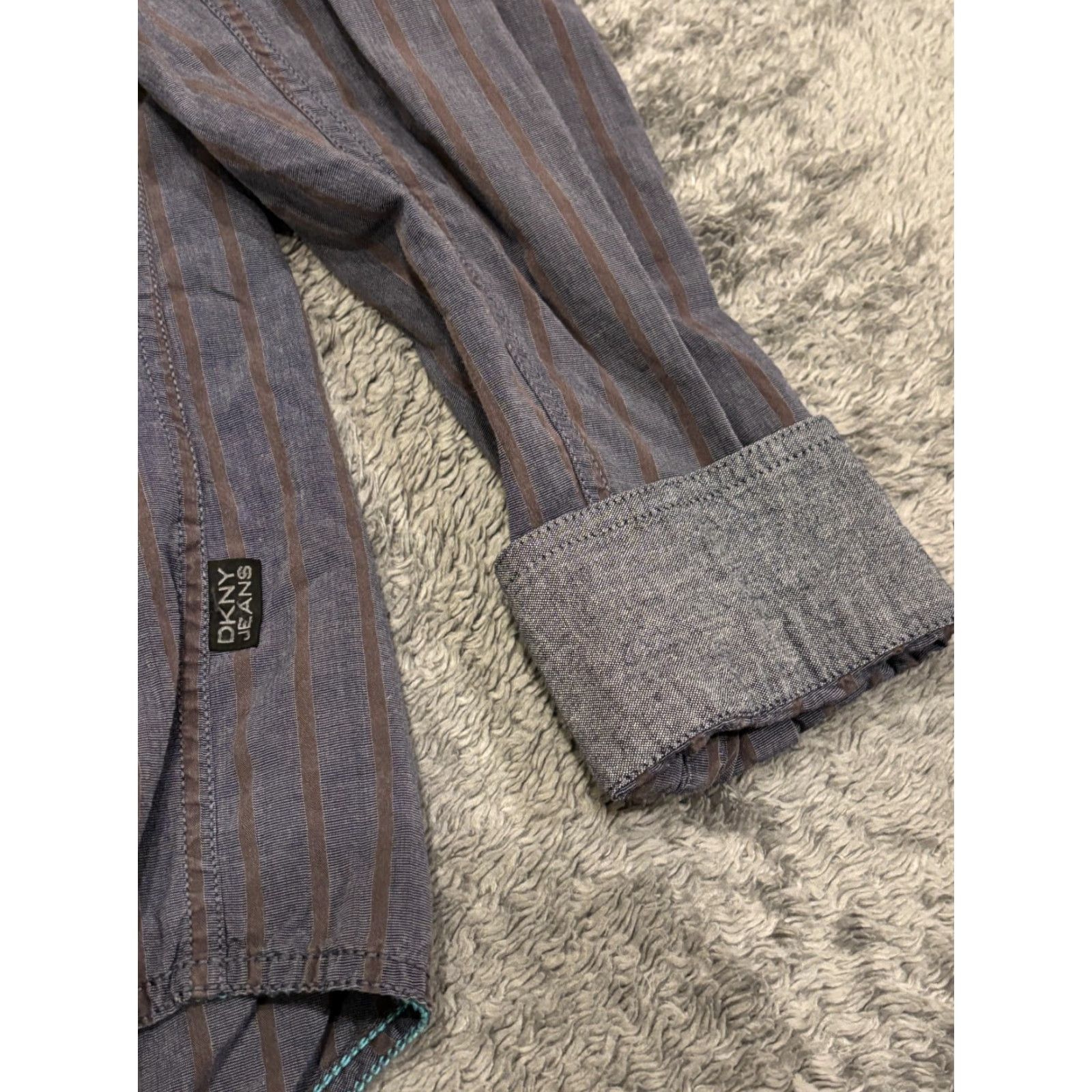 DKNY VINTAGE DKNY Shirt Mens XL Striped Blue Button Long Sleeve Pockets Missing Cuff Button Size US XL / EU 56 / 4 - 2 Thumbnail