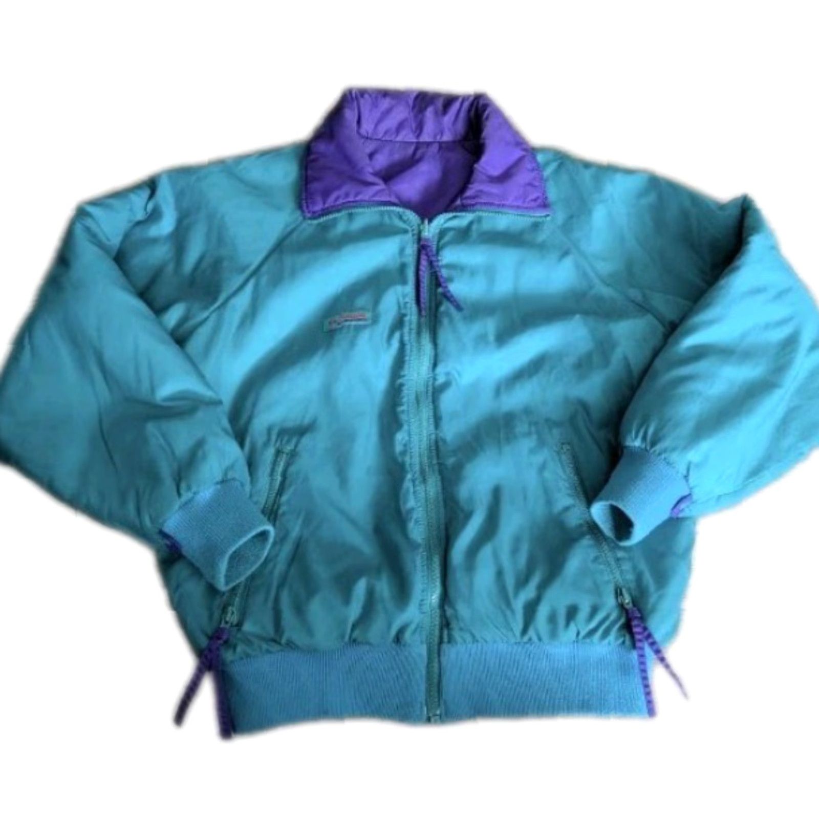 AQUA Vtg Columbia Jacket Women M Reversible Color-Block Purple Aqua Insulated Windbreaker Mid-Length Size M / US 6-8 / IT 42-44 - 2 Thumbnail