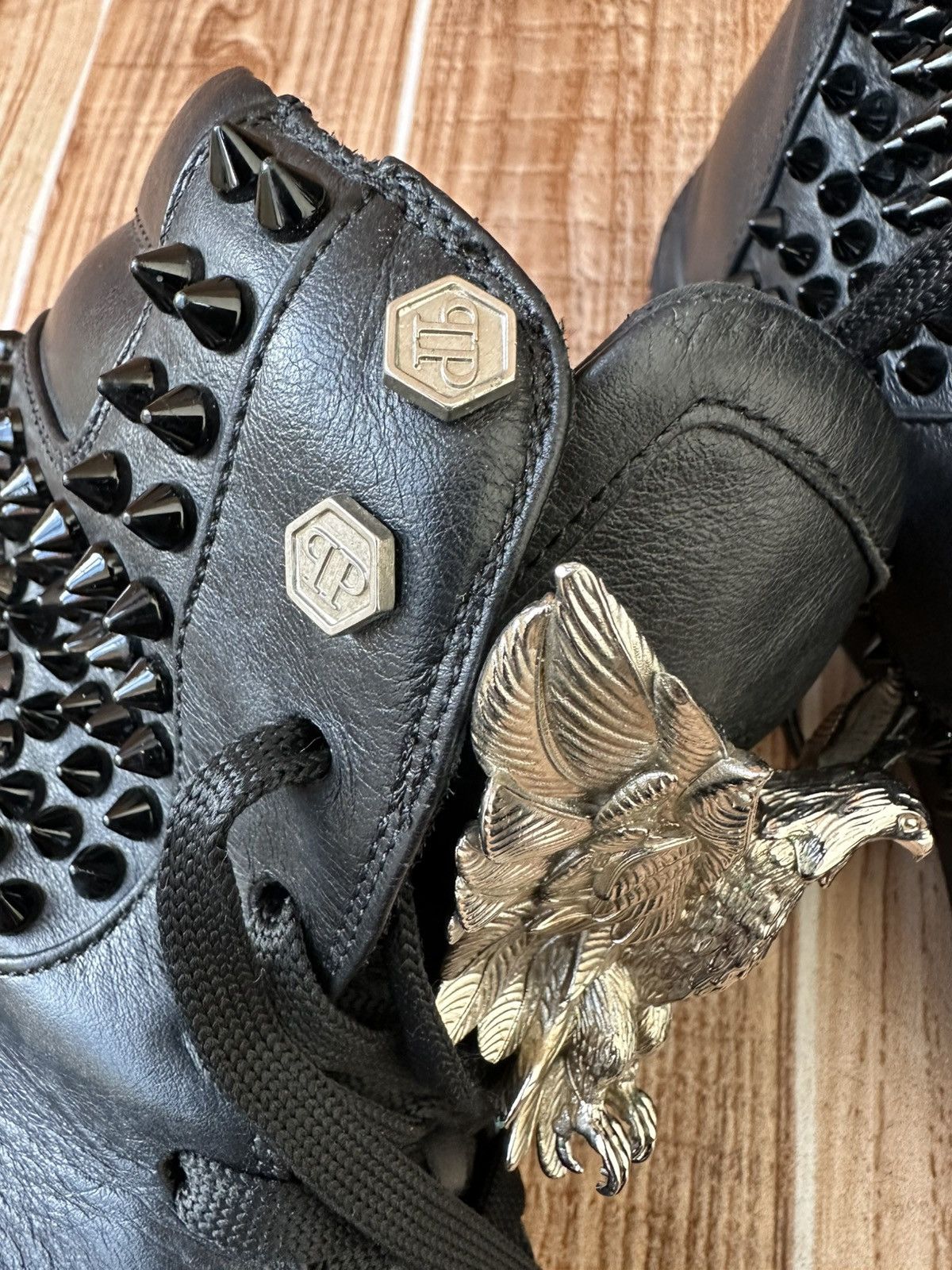 Philipp Plein Phillip Plein Black Leather Studded Hightops / Eagle Size US 10 / EU 43 - 14 Thumbnail