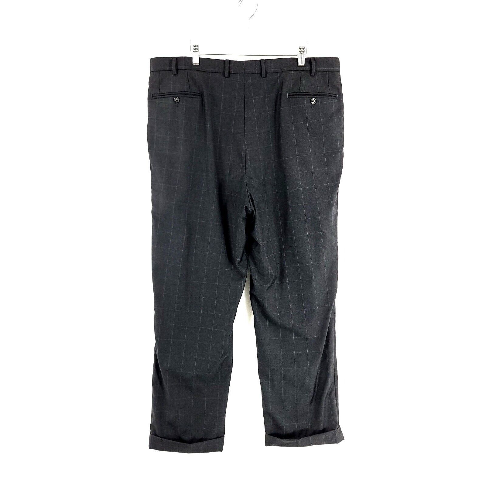 Canali DAMAGED Canali Wool Twill Gray W/ Blue Windowpane Pleated Dr Size 40R - 4 Thumbnail