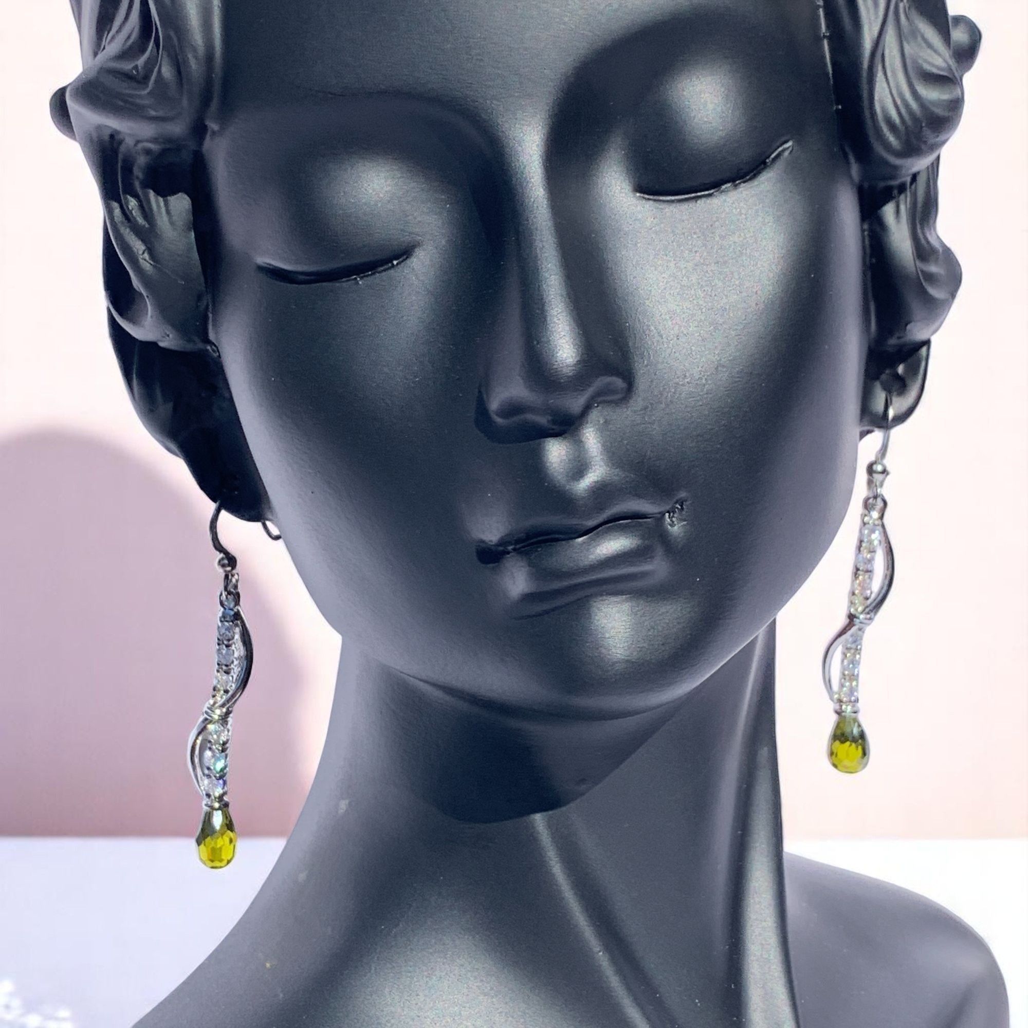 Designer Silver-Tone Drop Earrings With Green Teardrop & CZ Accents Size ONE SIZE - 4 Thumbnail