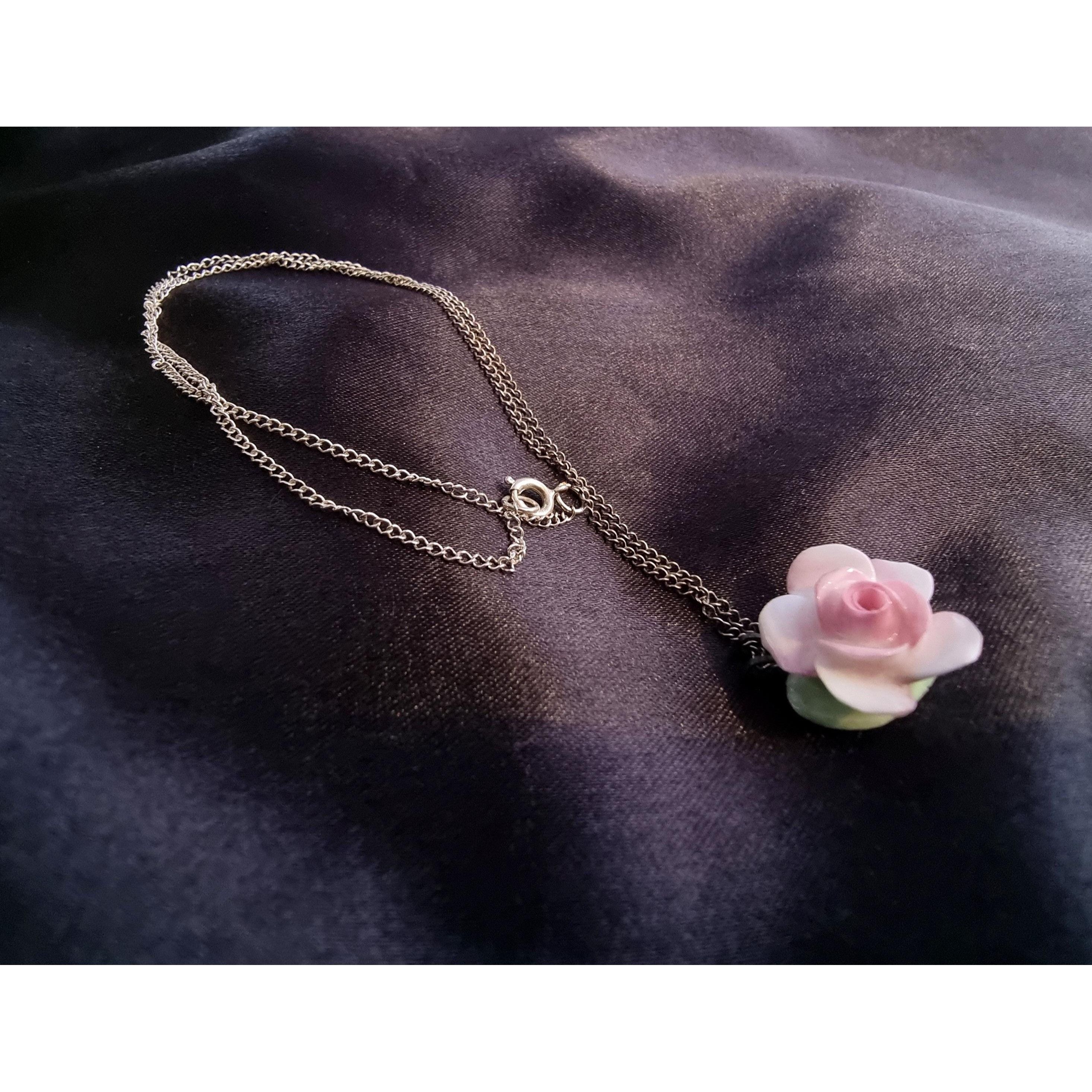 Other Vintage Hand Painted English Bone China Pink Rose Flower Nec Size ONE SIZE - 3 Thumbnail